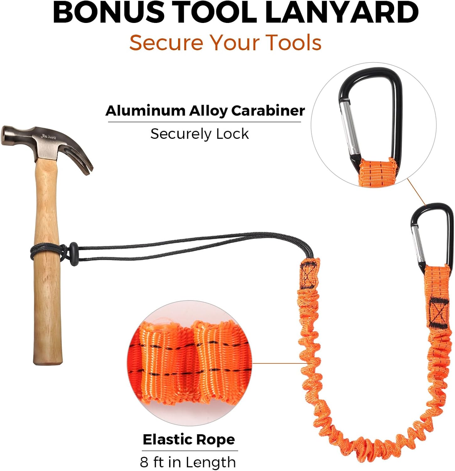 Retractable Tool Lanyard, Screw Lock Anti-Drop Bungee Tether for Construction Work
