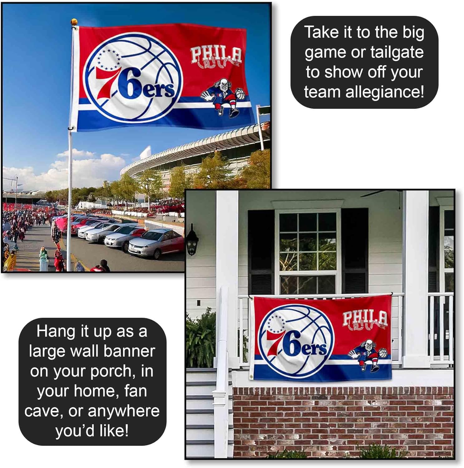 Philadelphia 76ers Dual Logo Indoor Outdoor Flag Banner - Image 4