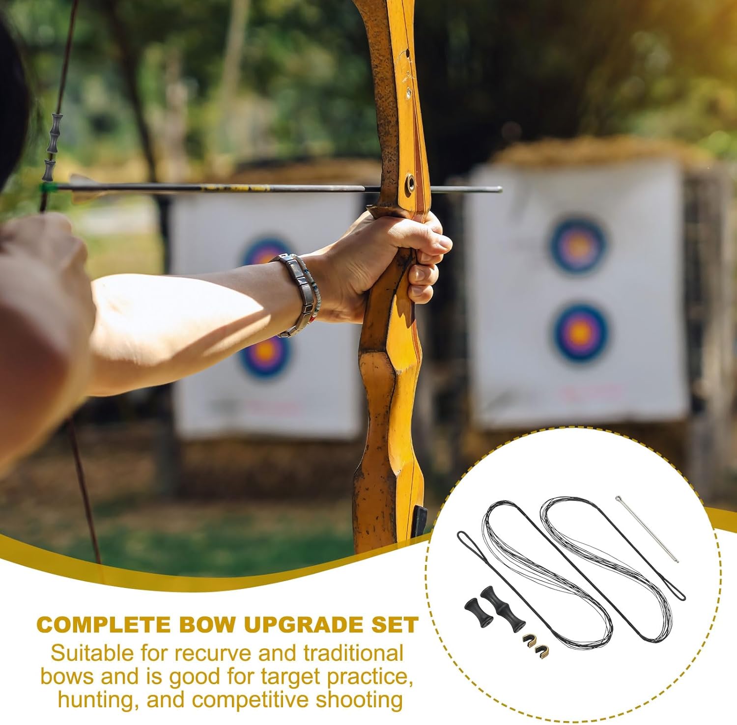 PATIKIL Bow String Replacement, Archery Bowstrings Accessories Bowstring with Finger Guard & Brass Nock Points for Traditional Recurve Longbow