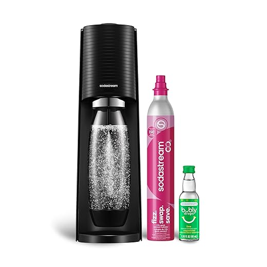 SodaStream - Terra Soda Streaming Machine - STARTER KIT - Sparkling Water Maker with CO2 & Bubly Drop - Eco-Friendly, No Batteries Needed - Black