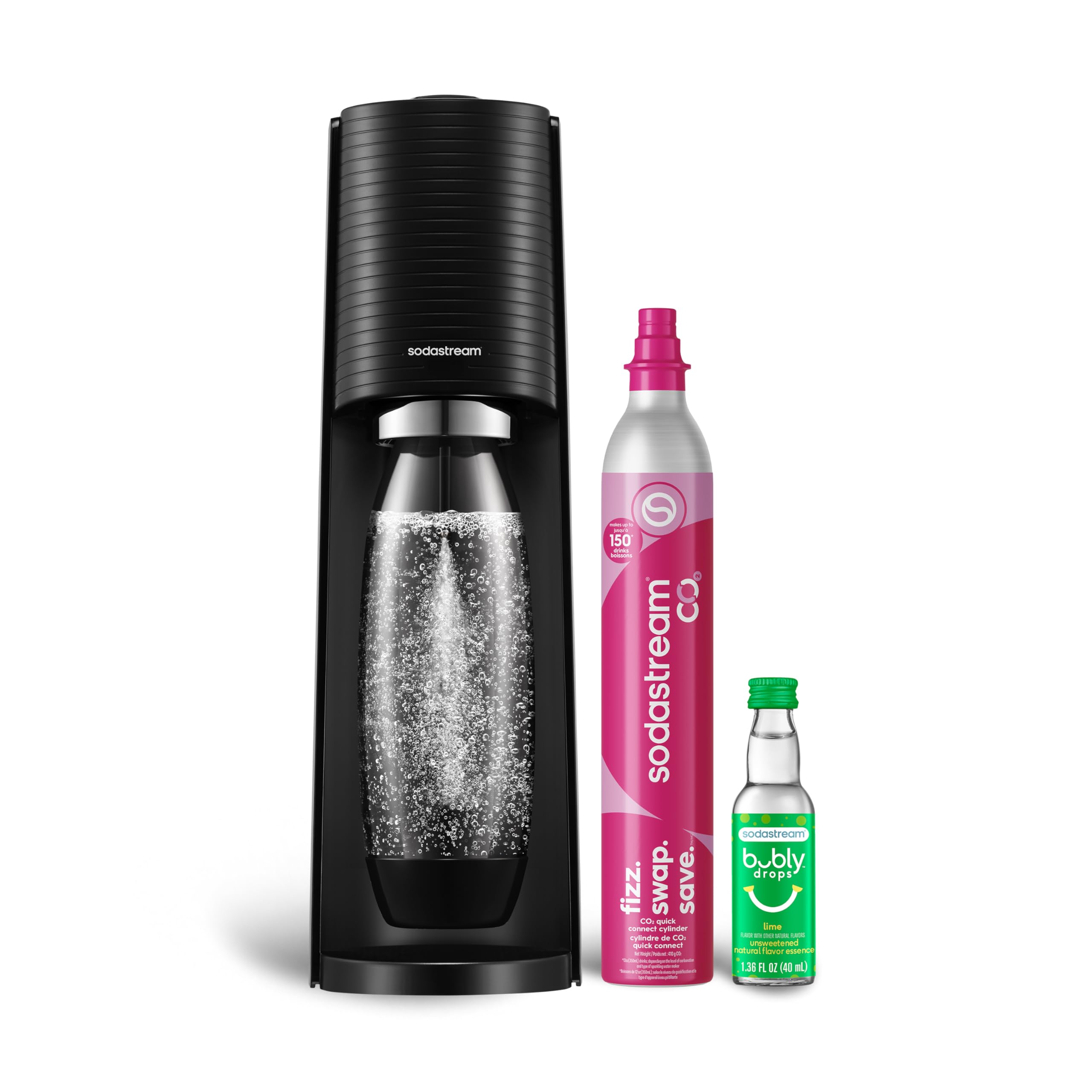 SodaStream - Terra Soda Streaming Machine - STARTER KIT - Sparkling Water Maker with CO2 Bubly Drop -