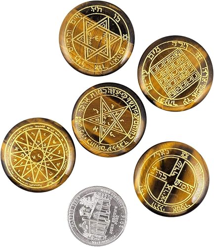 Miniatura 2 de Rockcloud Juego de runas de brujas de cristal curativo, piedra de ojo de tigre con símbolo de Salomón, piedras de chakra, piedra de palma,