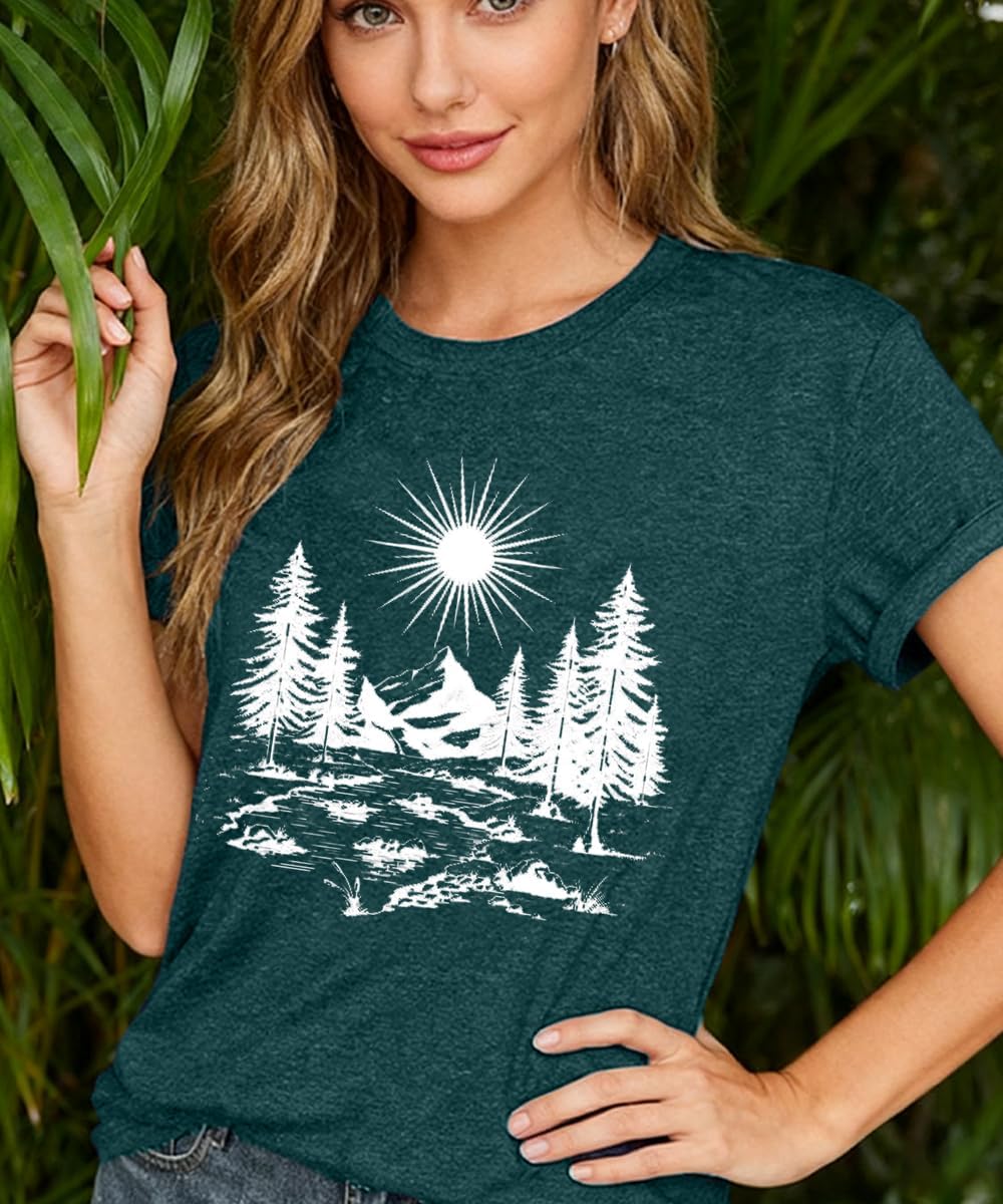 Hiking Shirt for Women Funny Nature Sunrise Graphic Mountain T Shirt Summer Casual Workout Short Sleeve Adventure Tees - Image 3