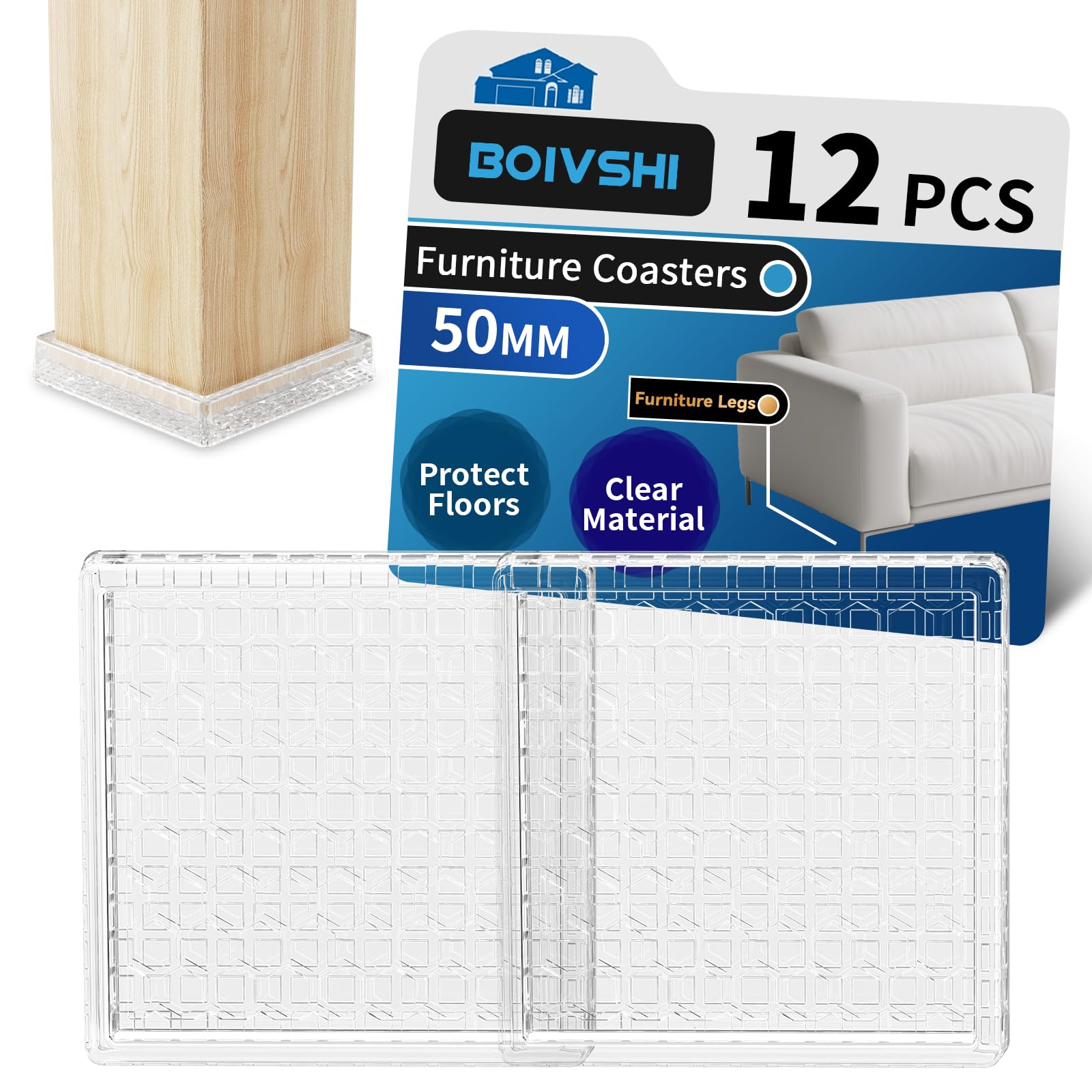 Patins de protection carrés 50 mm pour meubles : stoppez les bruits et marques sur votre parquet