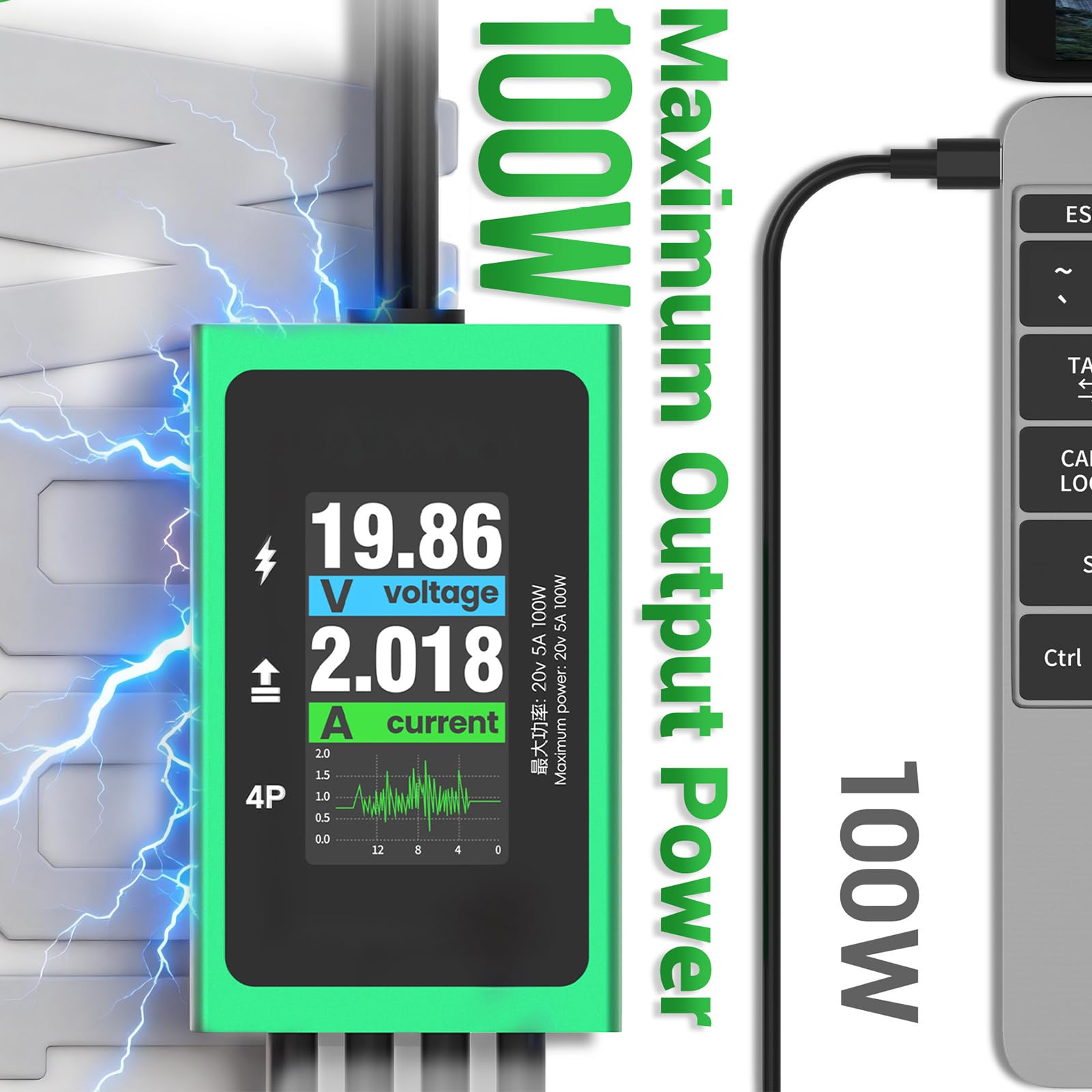 Cable de alimentación de 100 W para reparación de portátiles con 10 adaptadores, adecuado para varios modelos y fuente de alimentación para portátil con visualización en tiempo real