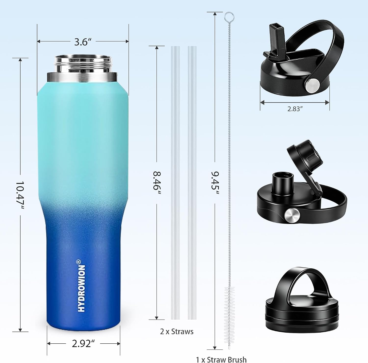  32oz Water Bottle, Double Wall Vacuum Stainless Steel Insulated Water Flask with Straw Lid, Spout Lid and Flex Cap(Cold for 48 Hrs, Hot for 24 Hrs), Leakproof Travel Thermo Mug, Mint&Cobalt thumbnail
