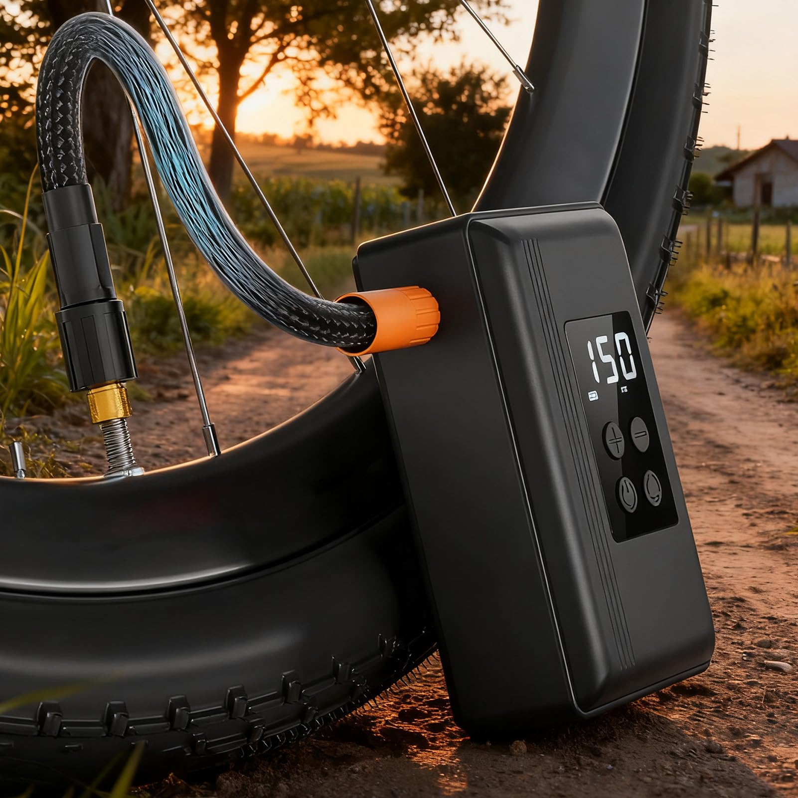 Pompa per Biciclette Spegnimento Automatico con Manometro LED | Gonfiatore Portatile Per Bici Per Montagna Città Ciclismo Anelli Palloni Gonfiabili Giochi Piscina Campeggio Esterno
