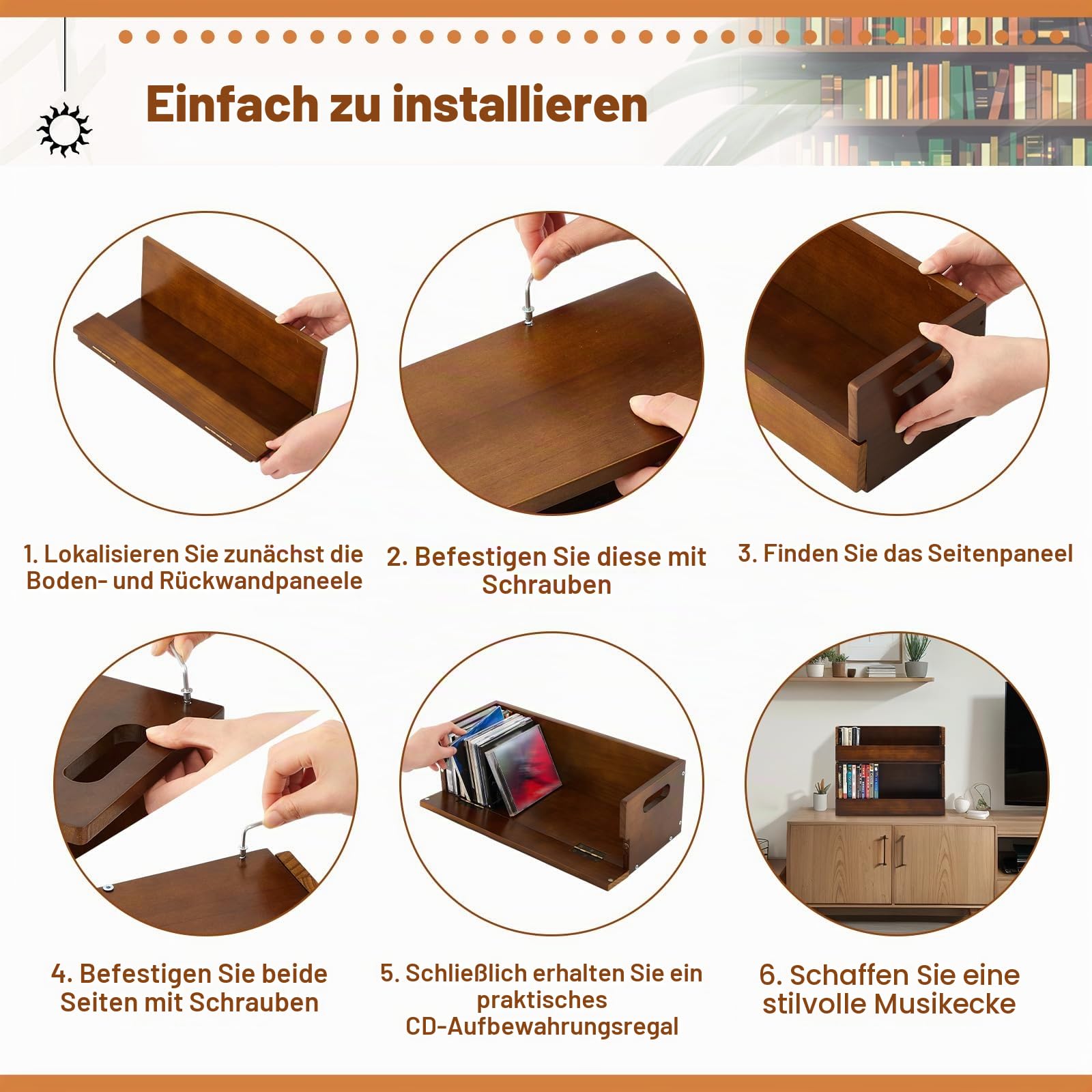CroBlissful DVD- und CD-Aufbewahrungsbox aus Holz, Kassettenständer mit Tragegriff, Organizer-Regal für Filmhüllen, jede kann bis zu 36 CDs und 26 DVDs aufbewahren (braun)