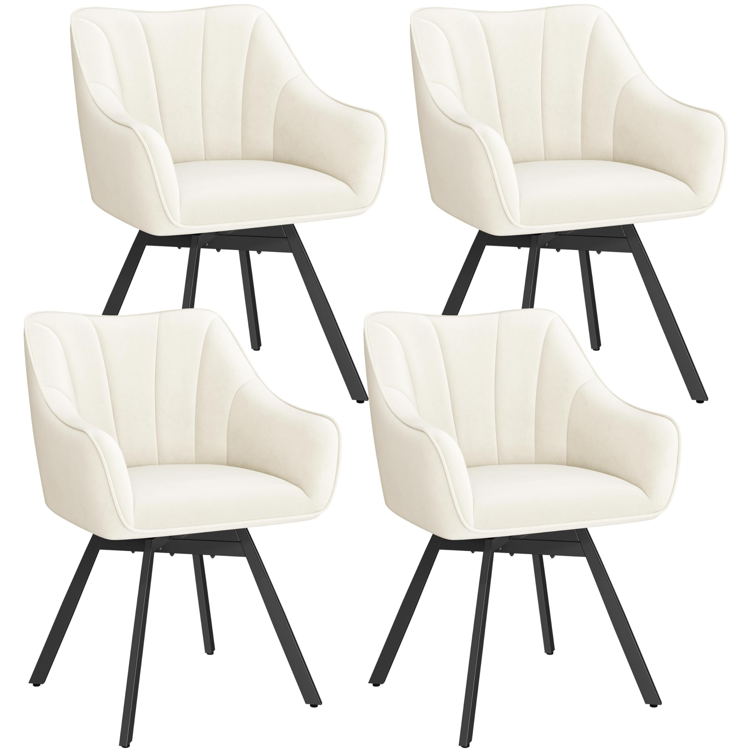 Yaheetech Set of 4 Swivel Dining Chair with Armrests and Backrest, Modern Velvet Side with Metal Legs and Rotating Seat,Kitchen Chair for Dining Room,Living Room,Bedroom,Office,Beige