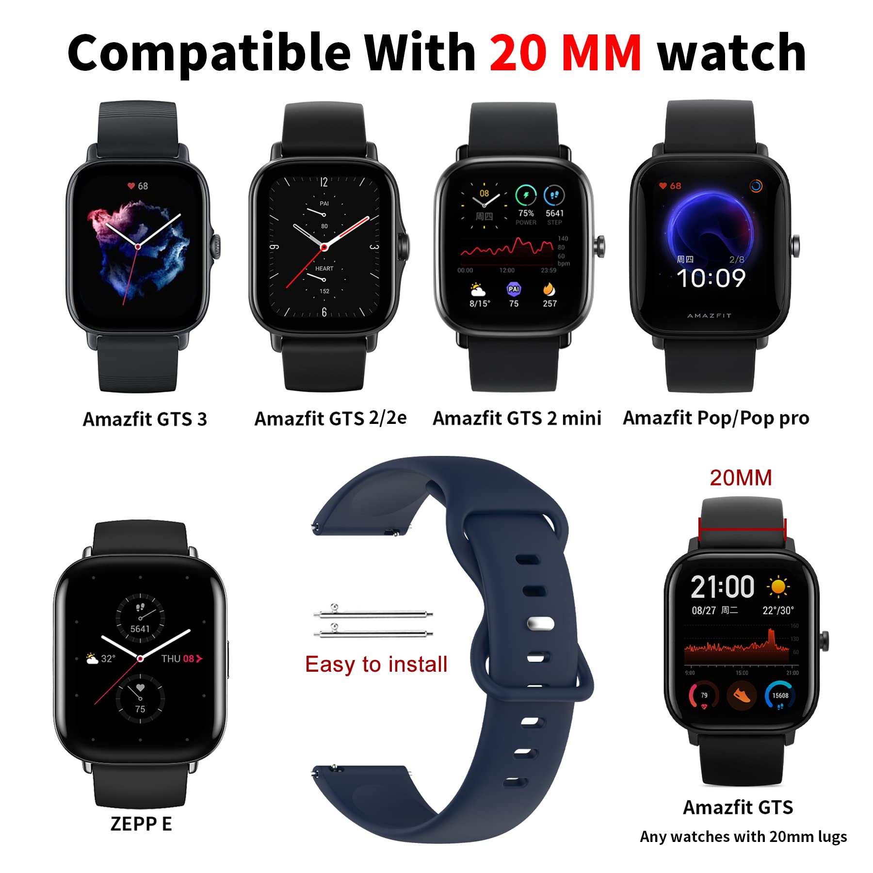 Cinturino SenMore Per Amazfit Bip 3 / Pro / GTS / GTR 42mm - Silicone Morbido, Regolabile, Multicolore - 4