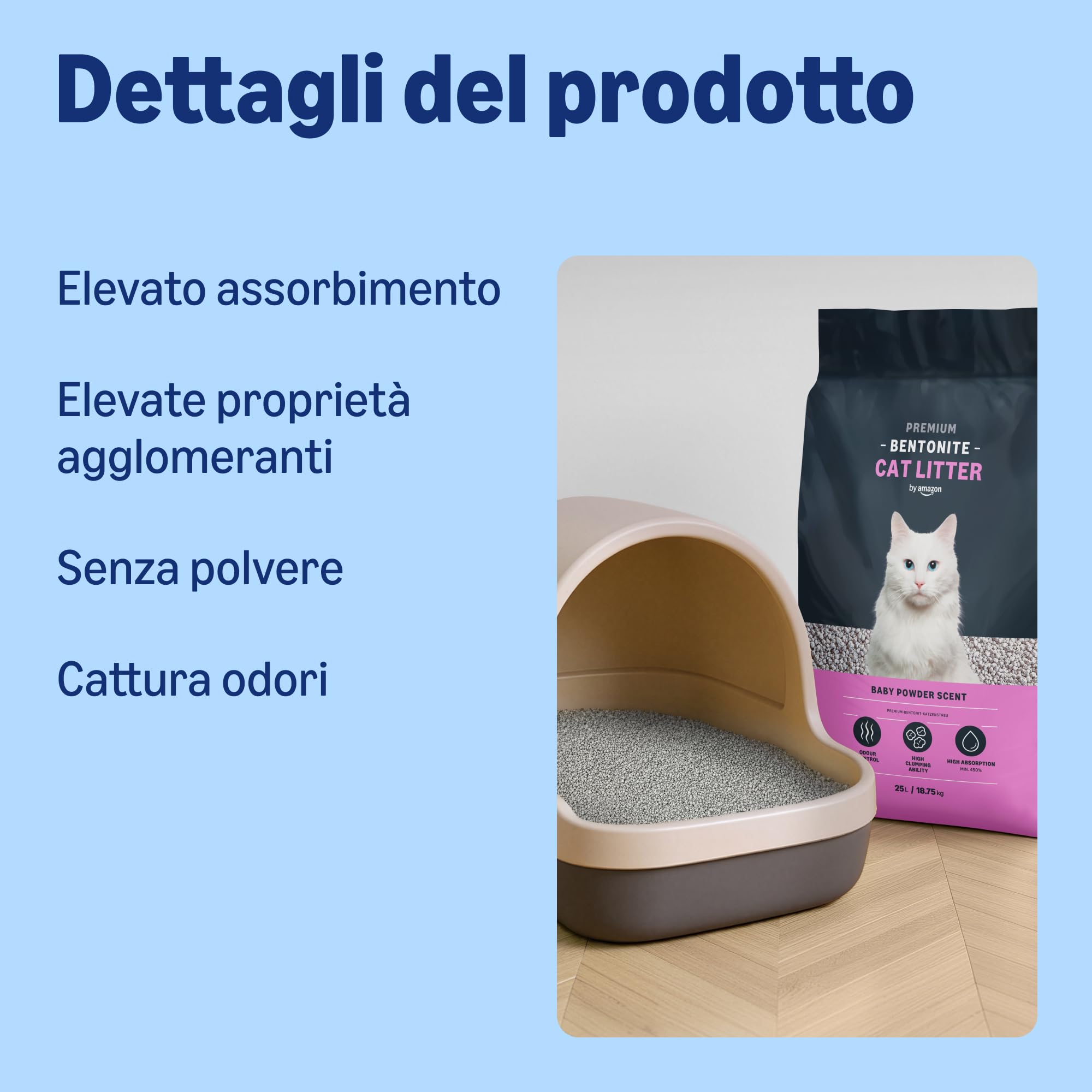 Amazon Lettiera per Gatti Premium in Bentonite, Profumazione al Talco, 25L (Confezione da 1) (in Precedenza un Marchio Lifelong, Stesso Prodotto)
