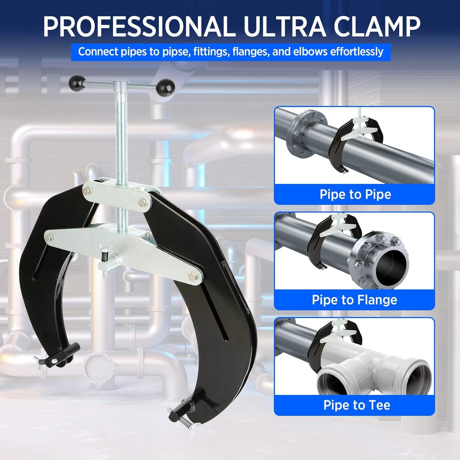 Abrazadera de tubo, 5 a 12 pulgadas, herramienta de alineación de tuberías de acero con diseño ligero, abrazadera ultra de alta resistencia con tornillos de acción rápida, herramientas manuales