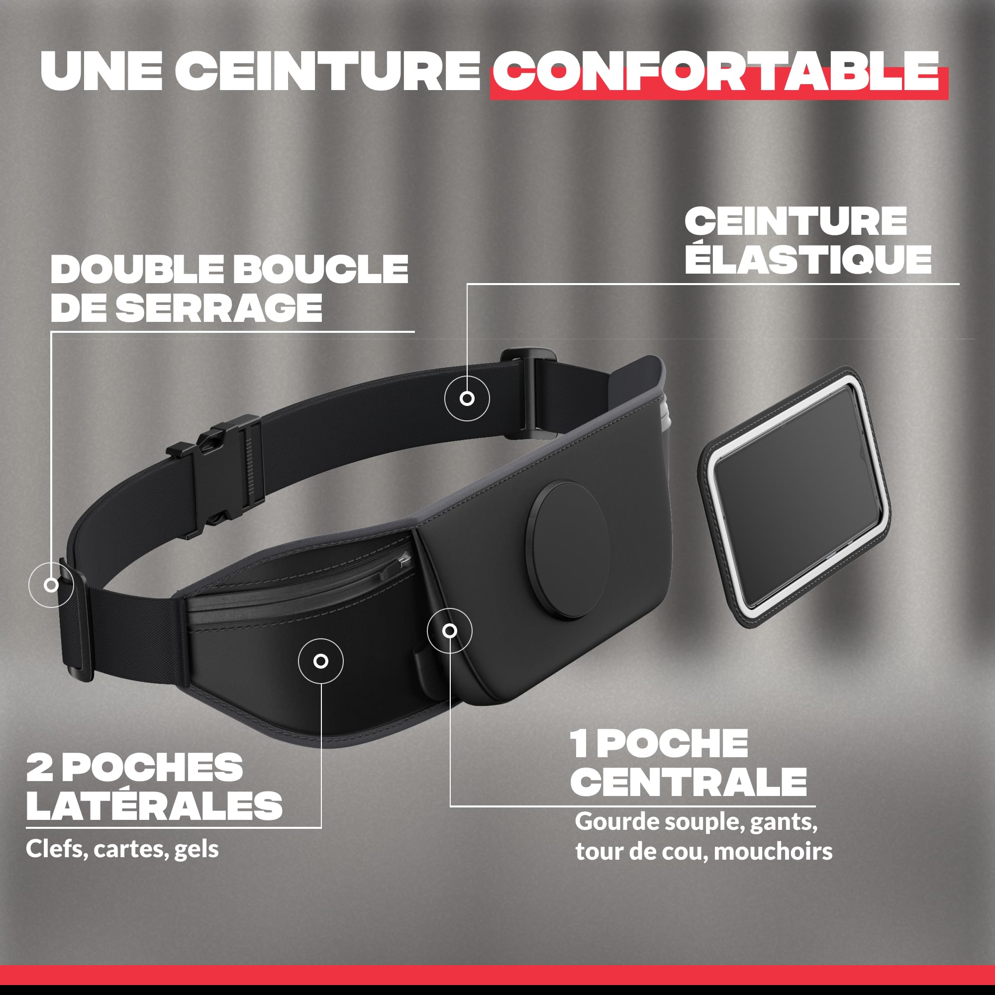 Ceinture De Course E Tronic Edge – Banane étanche Pour Téléphone, Clés, Sport – Noir Unisexe