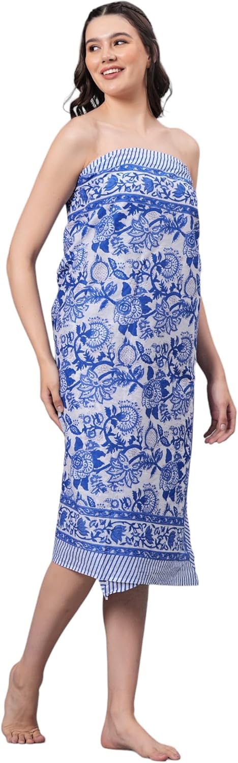 100% Cotton Hand Block Print Sarong Womens Swimsuit Wrap Cover Up Long - Image 8