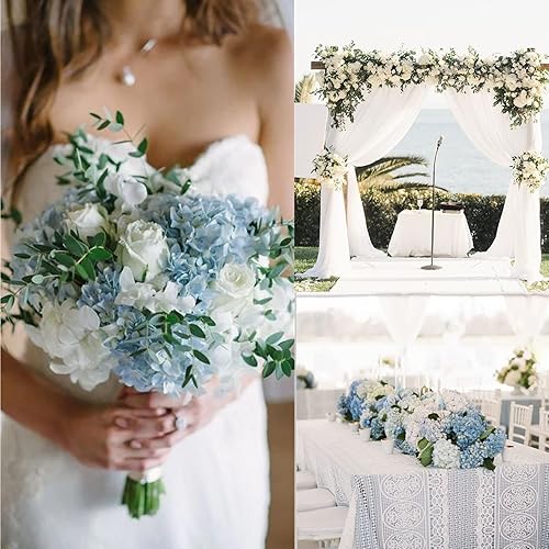 Miniatura 6 de Waipfaru 24 flores artificiales de hortensias azules, flores de hortensias sintéticas con tallos, flores de hortensias falsas de seda para ramo de