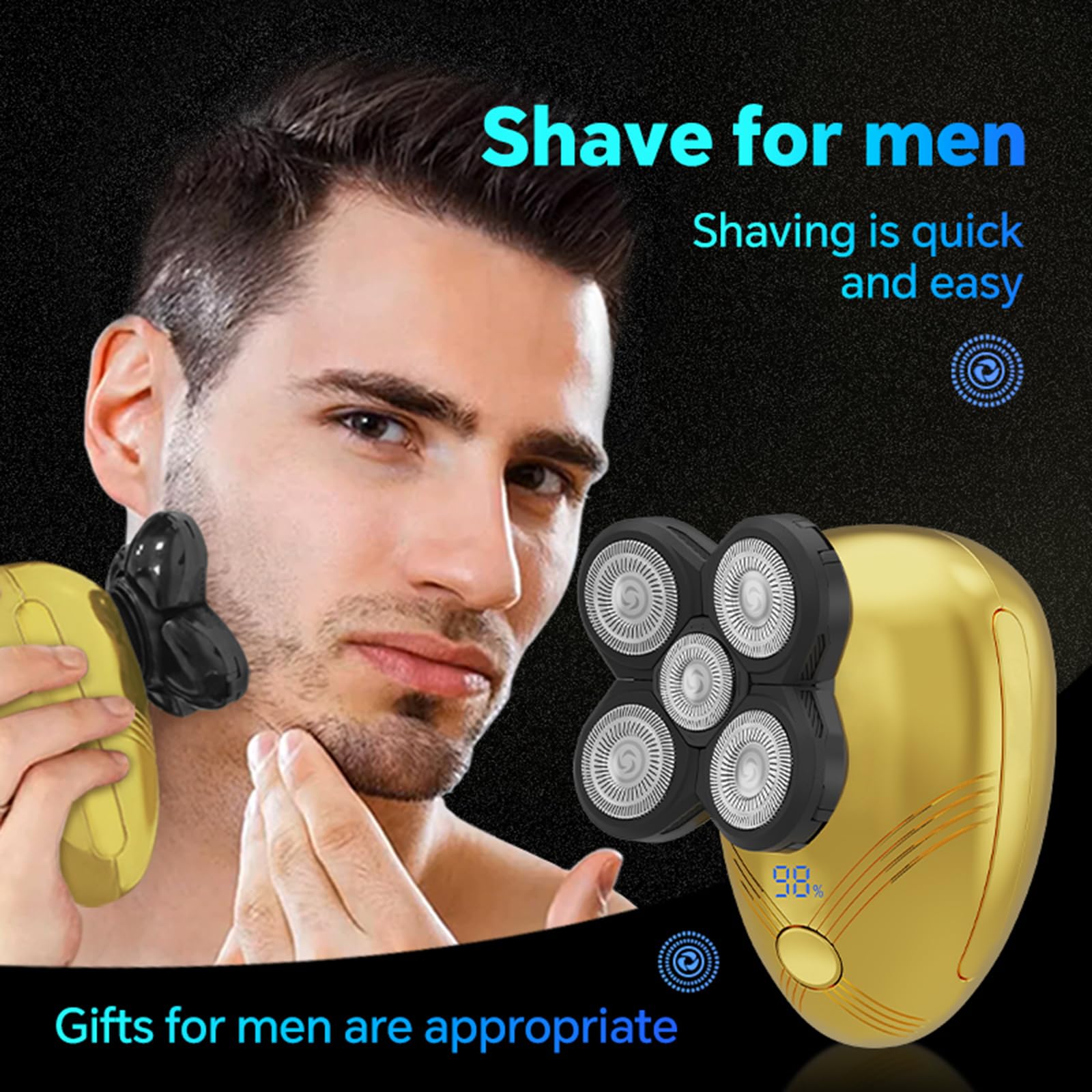 Afeitadora de cabeza para hombres calvos – Maquinilla de afeitar eléctrica giratoria recargable – IPX6 impermeable 5D afeitadoras de cabeza calva 9500 RPM alta velocidad afeitado rápido barba