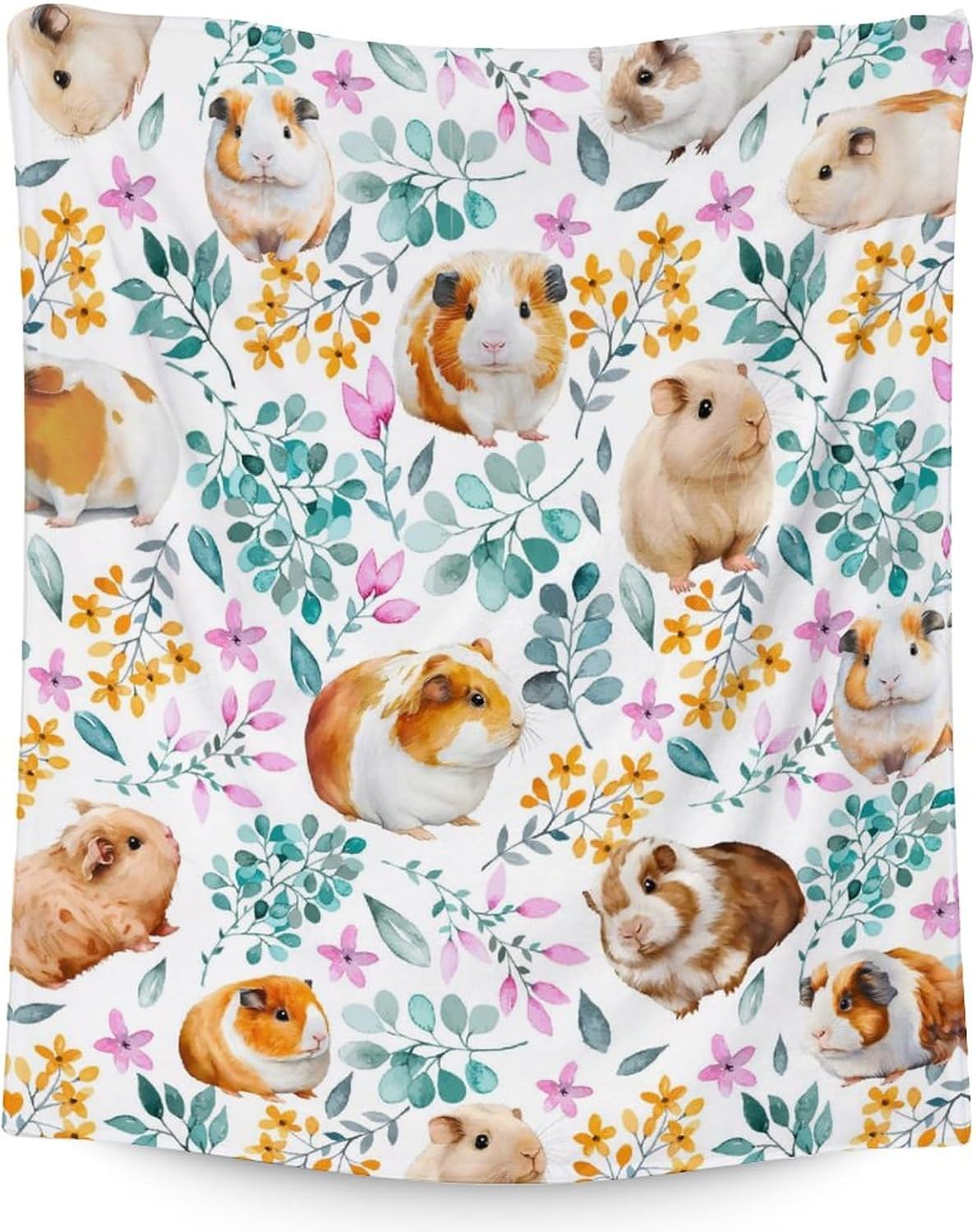 Guinea Pig Blanket Gifts 50x60 Inches Cute Throw Blanket for Girls & Boys White