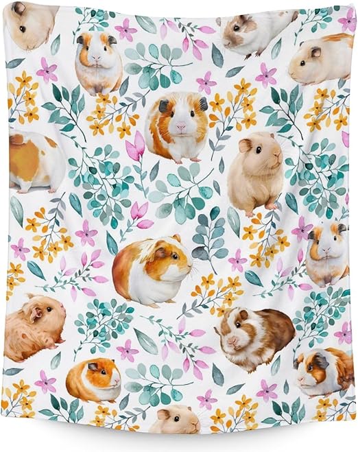 Guinea Pig Blanket Gifts - 50x60 Inches Cute Throw for Girls & Boys - White Soft Fuzzy Blankets for Bed, Couch & Living Room