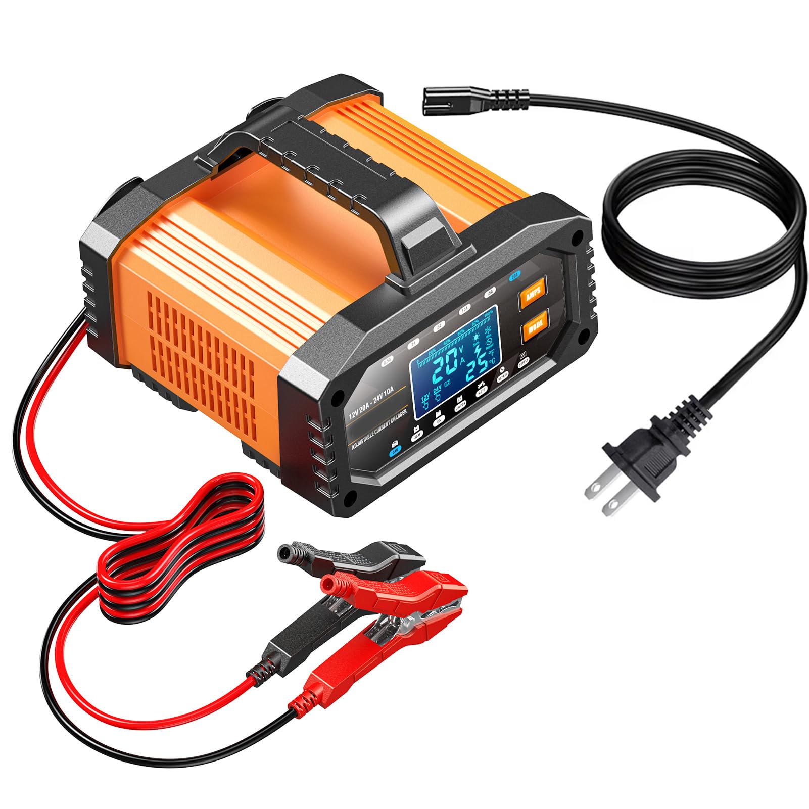 Tbest Ładowarka 12V 20A 24V 10A, Inteligentna Automatyczna ładowarka Podtrzymująca Akumulator z Trybem Naprawy Akumulatorów Samochodowych Motocykli Ciężarówek łodzi (wtyczka UE)