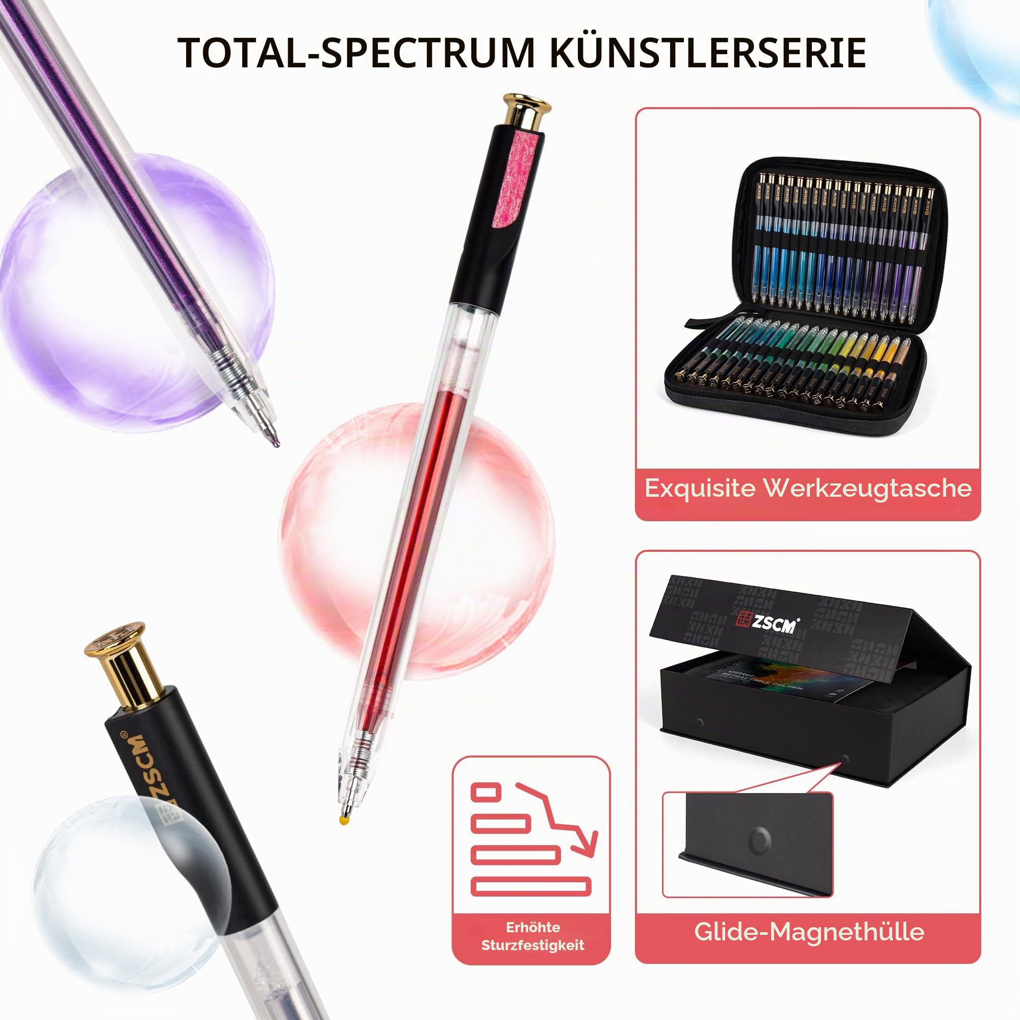 Einziehbare Glitzer-Gelstifte, 72 Farben, großes Fassungsvermögen, mehrfarbig, glitzernd, metallische Geltinte, 1 mm feine Spitze, glattes Schreiben, Farbstifte für Erwachsene, Malbuch, Notizen