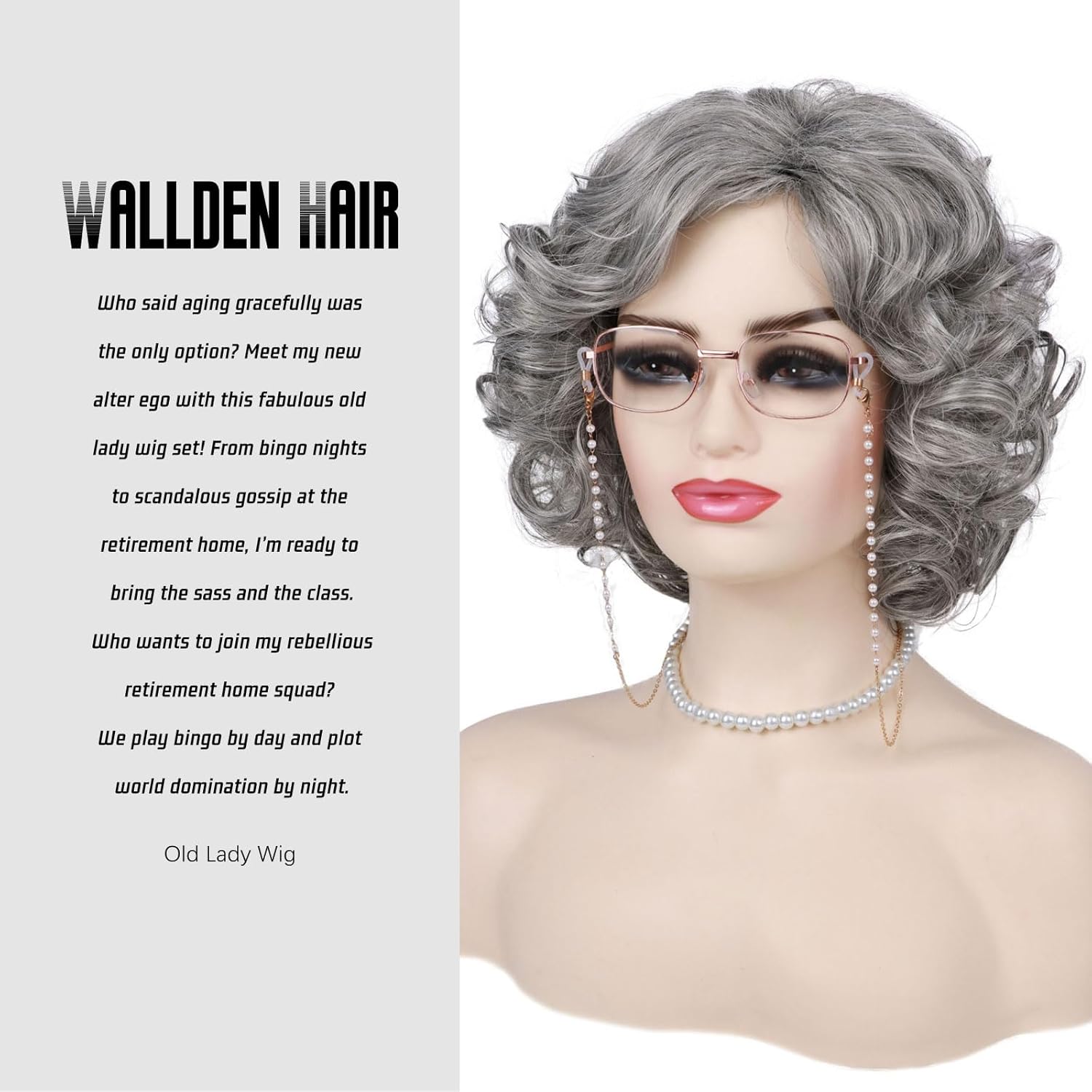 Old Lady Gray Wig Costume Set for Women Grey Granny Wigs Heat Resistant Synthetic Grandma Cosplay Wig for 100th Days of School Cosplay Halloween Party - Image 7