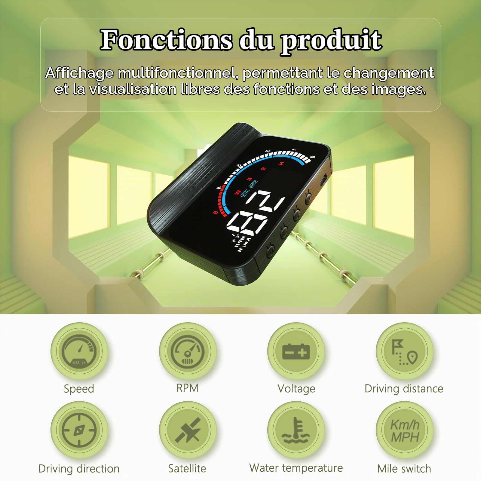 Car HUD Head up Display, OBD2 & GPS Dual Modes HUD, Speedometer, KM/H et MPH, Compatible avec toutes les voitures