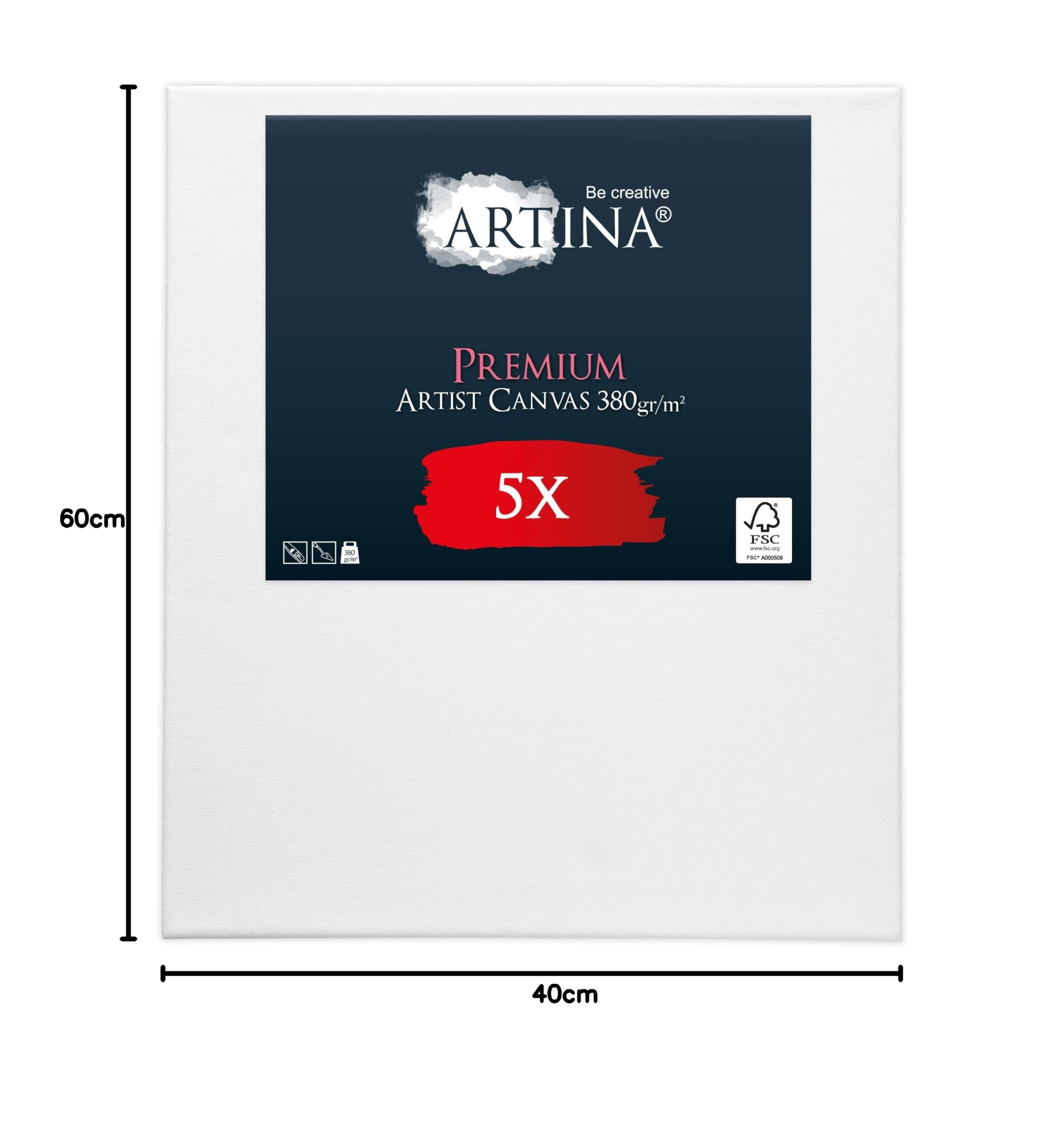 Artina Lot de 5 Premium Toile Peinture 40x60 cm – Canvas Châssis Bois Stable 380 g/m² 100% Coton – Toile Blanche Vierge Peinte au préalable – Tableau a Peindre