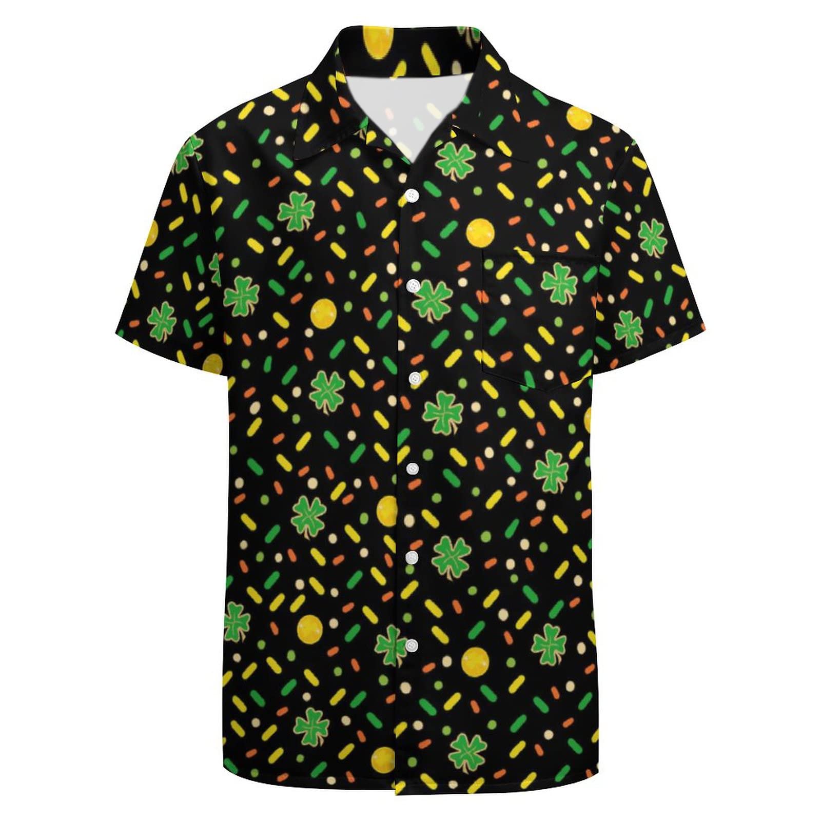 Larsd Men's Patrick's Day Hawaiian Shirt Casual Button Down Short Sleeve Party Shirt Printed Funky Aloha Beach Shirt, Xxl