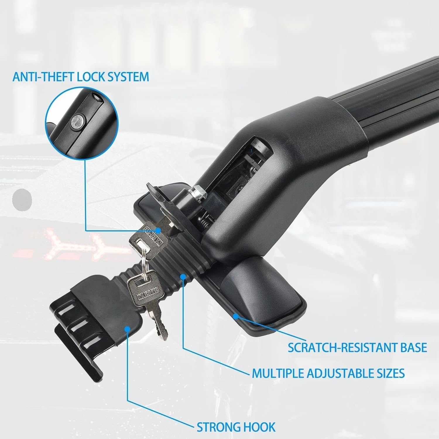 車載ルーフラック ユニバーサルルーフラック車トップレールバー2個、ブラックアルミ荷物ロック、キー付きトップカーラック ルーフラックク