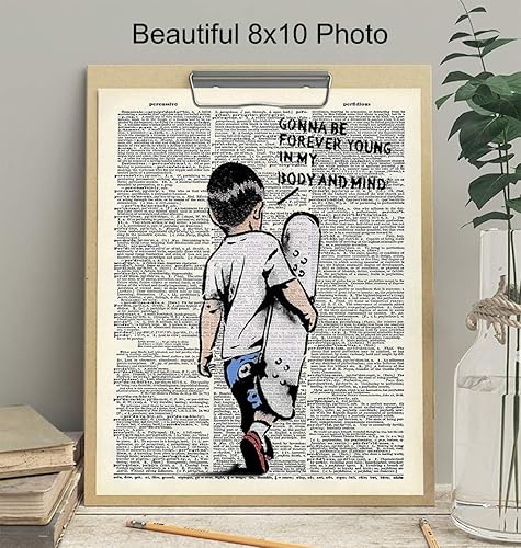 Miniatura 3 de Banksy Skateboard Motivational Upcycled Dictionary Wall Art - Inspirational Graffiti, Urban Street Art Poster Print - Home Decor for Nursery, Kids