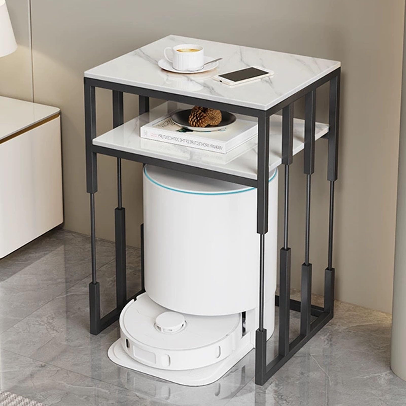 Étagère aspirateur robot moderne avec étagères ouvertes noir et blan