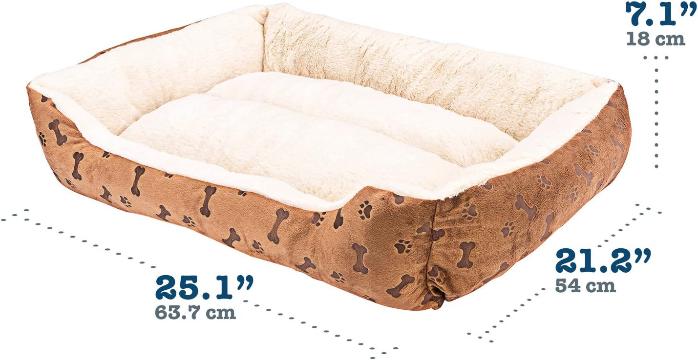 Animals Favorite New Rectangle Pet Bed with Dog Paw Print (25" x 21", Beige and Brown)