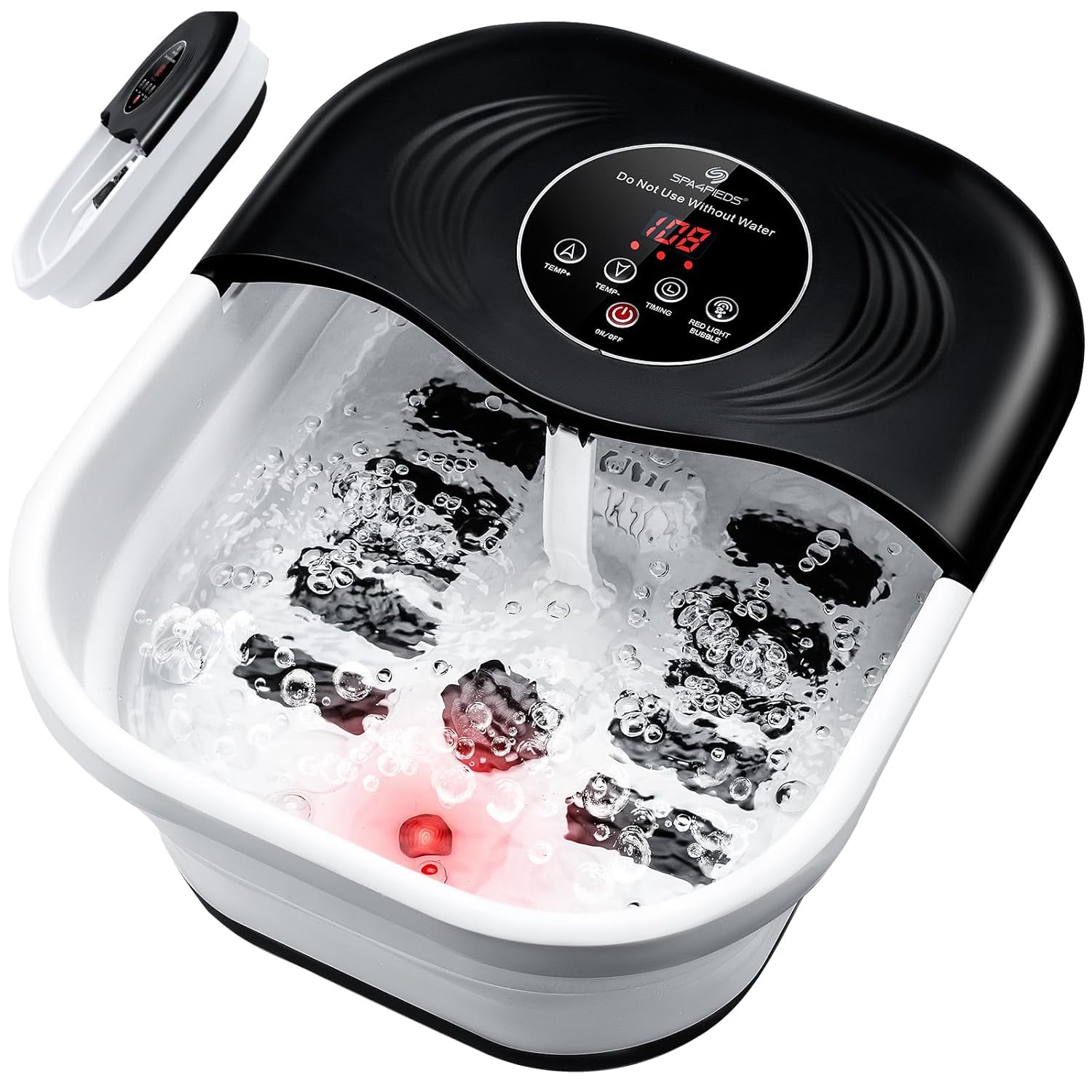 Collapsible Foot Spa with Heat, Bubble, Red Light & Temp Control - Foot Bath Massager with 8 Shiatsu Rollers, Pumice Stone & Timer, Portable Soaking Tub for Relaxation & Pain Relief - Gifts Ideas