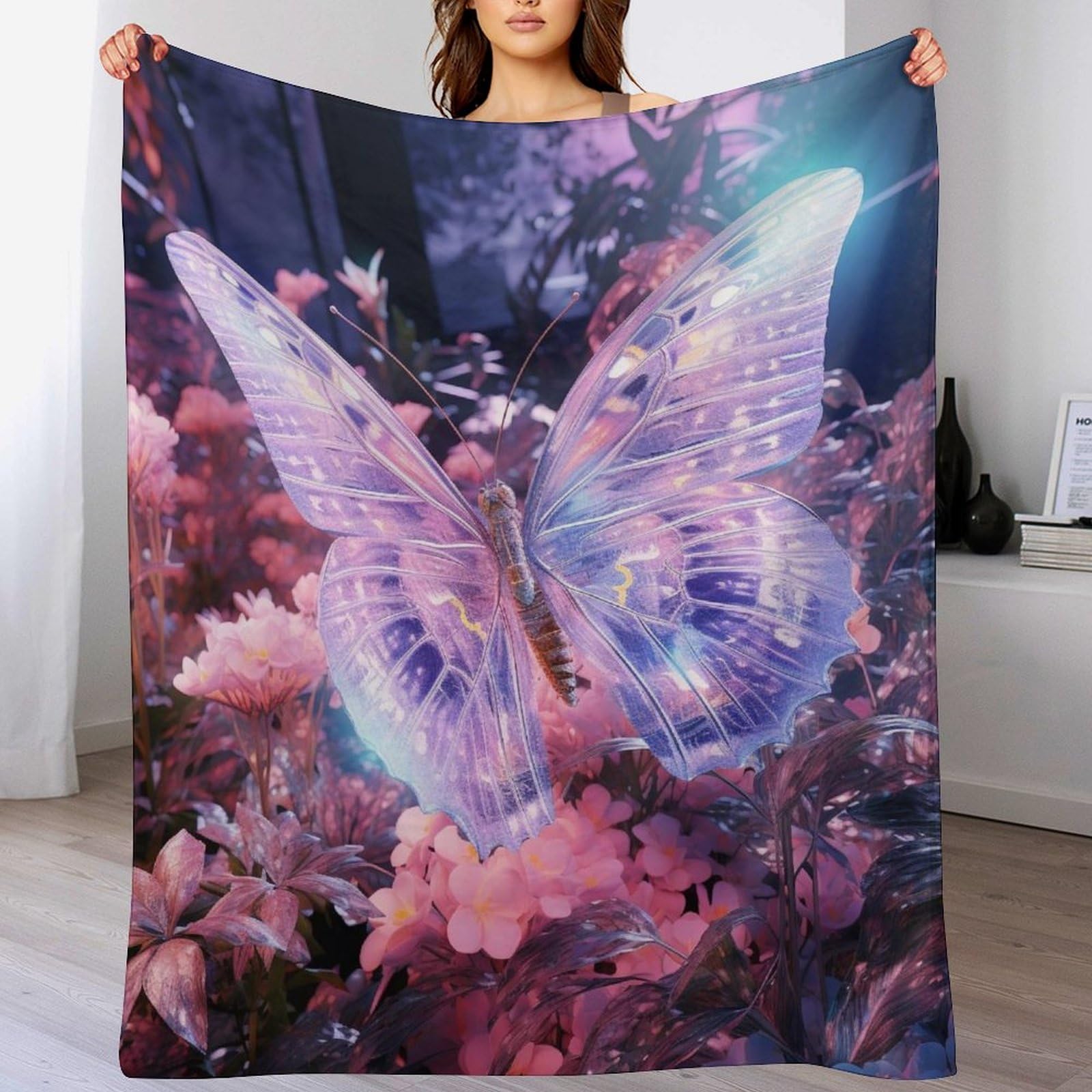Couverture salon flannel chaude au fini soyeux, le plaid papillon d'une douceur d'exception
