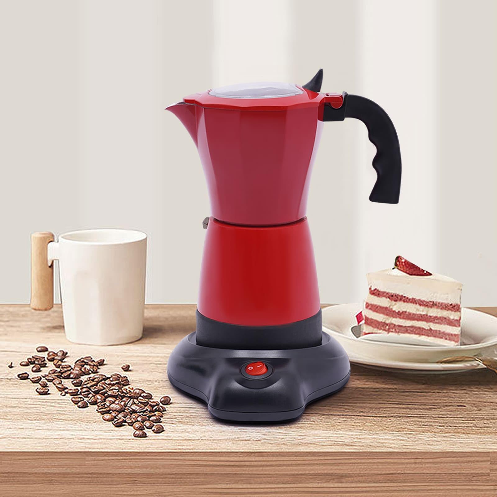 Elektrische Kaffeemaschine 480 W Aluminiumlegierung 360° drehbar 300 ml 10,2 x 19,5 cm rot