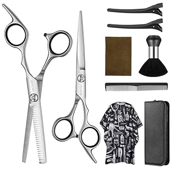 Hair Cutting Scissors Set 6.7 Inch, Frcolor 9 Pcs Stainless Steel Hair Cutting Shears Hairdressing Scissors Professional Hair Shear Kit For Men Women Pet