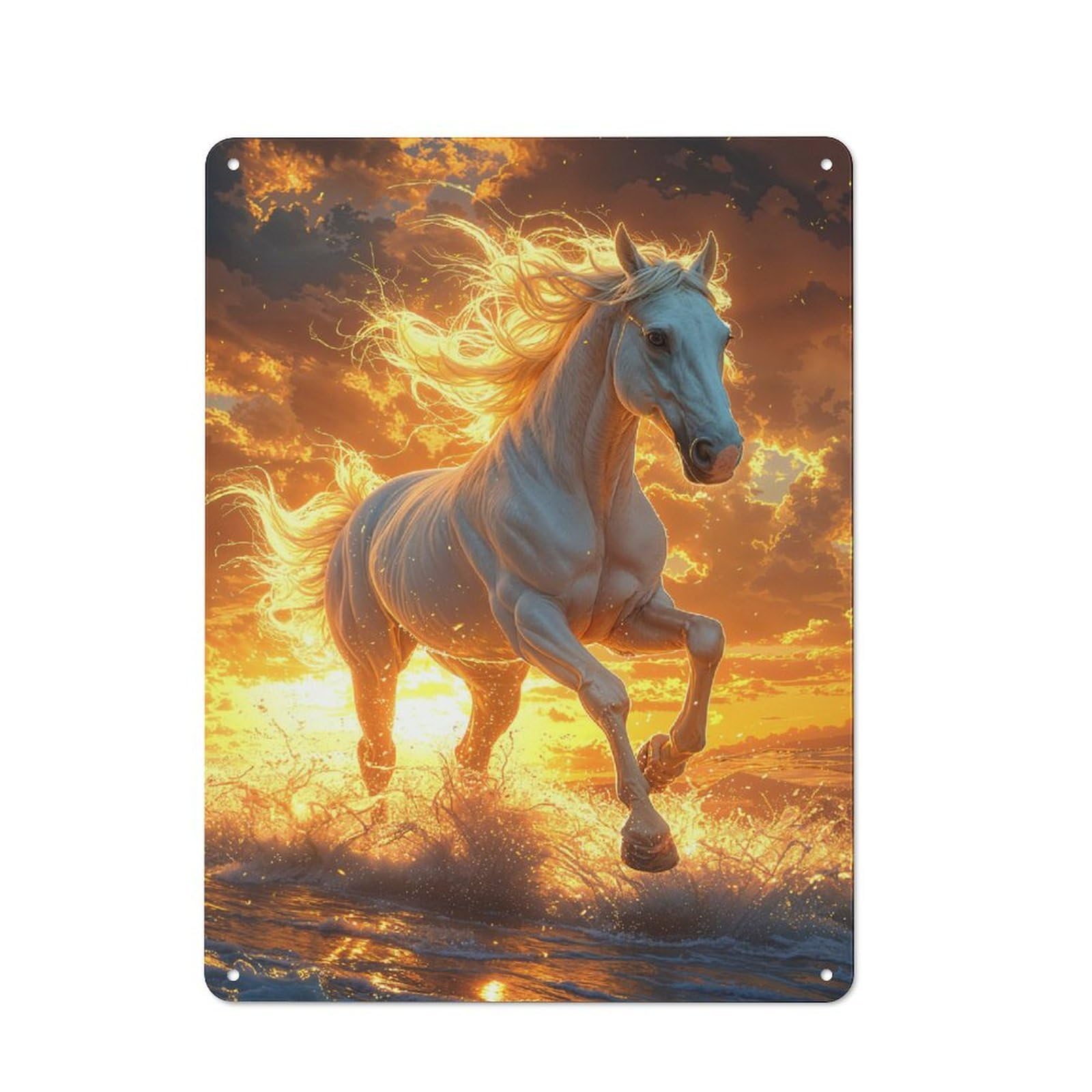 Junmoney White Horse Sunset Shed Style Shed Metal Sign 40X30cm, Shed Wall Decor For Shed, Garden Room, Porch Or Garage