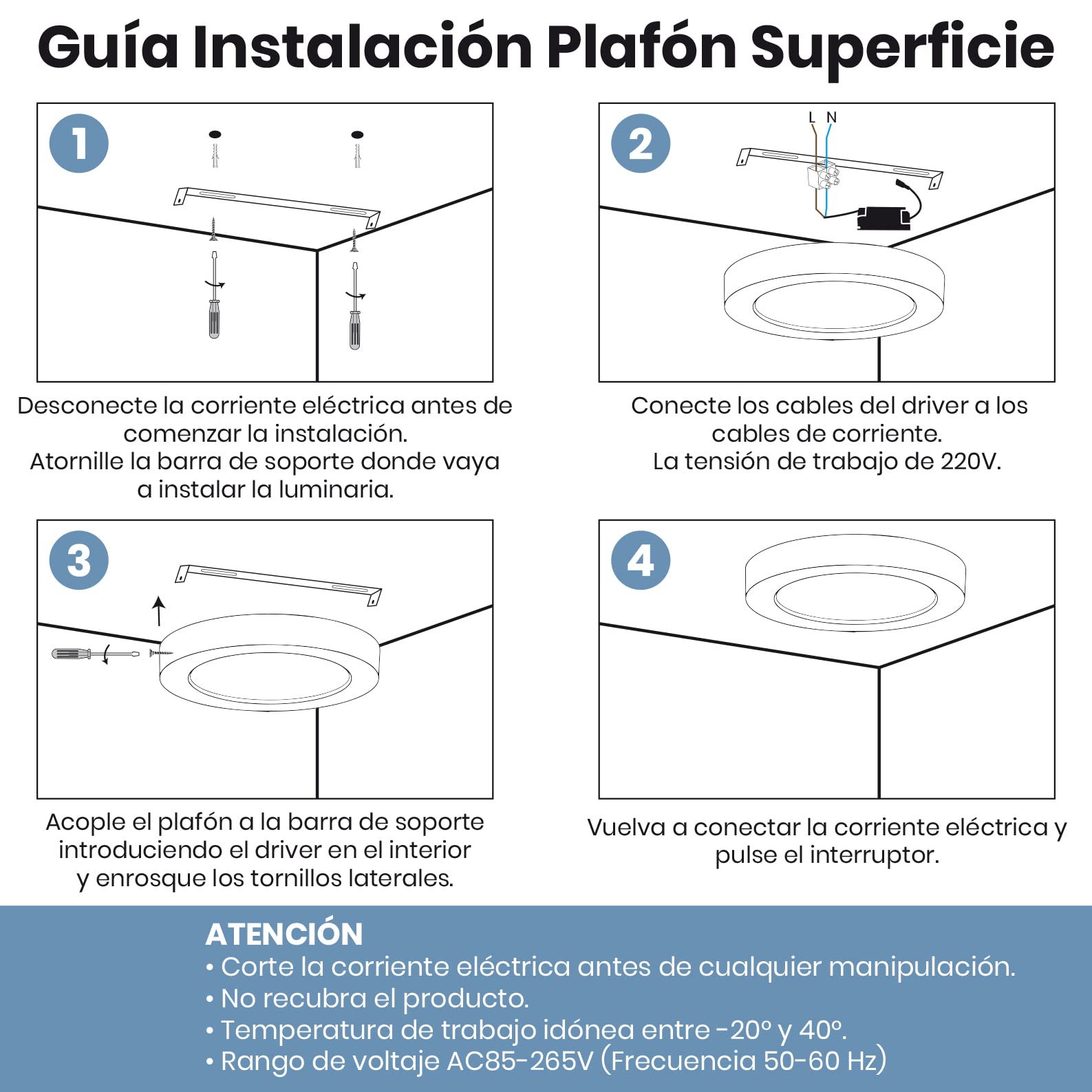 LED ATOMANT 5x Plafon LED Superficie 220mm 28W Color Luz Fria 2500lm | Color Blanco Frio 6500K