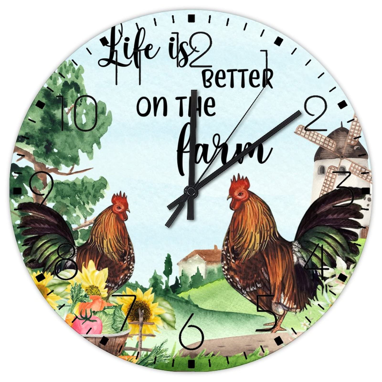 Horloge murale sans tic-tac Life Is Better on The Farm à piles