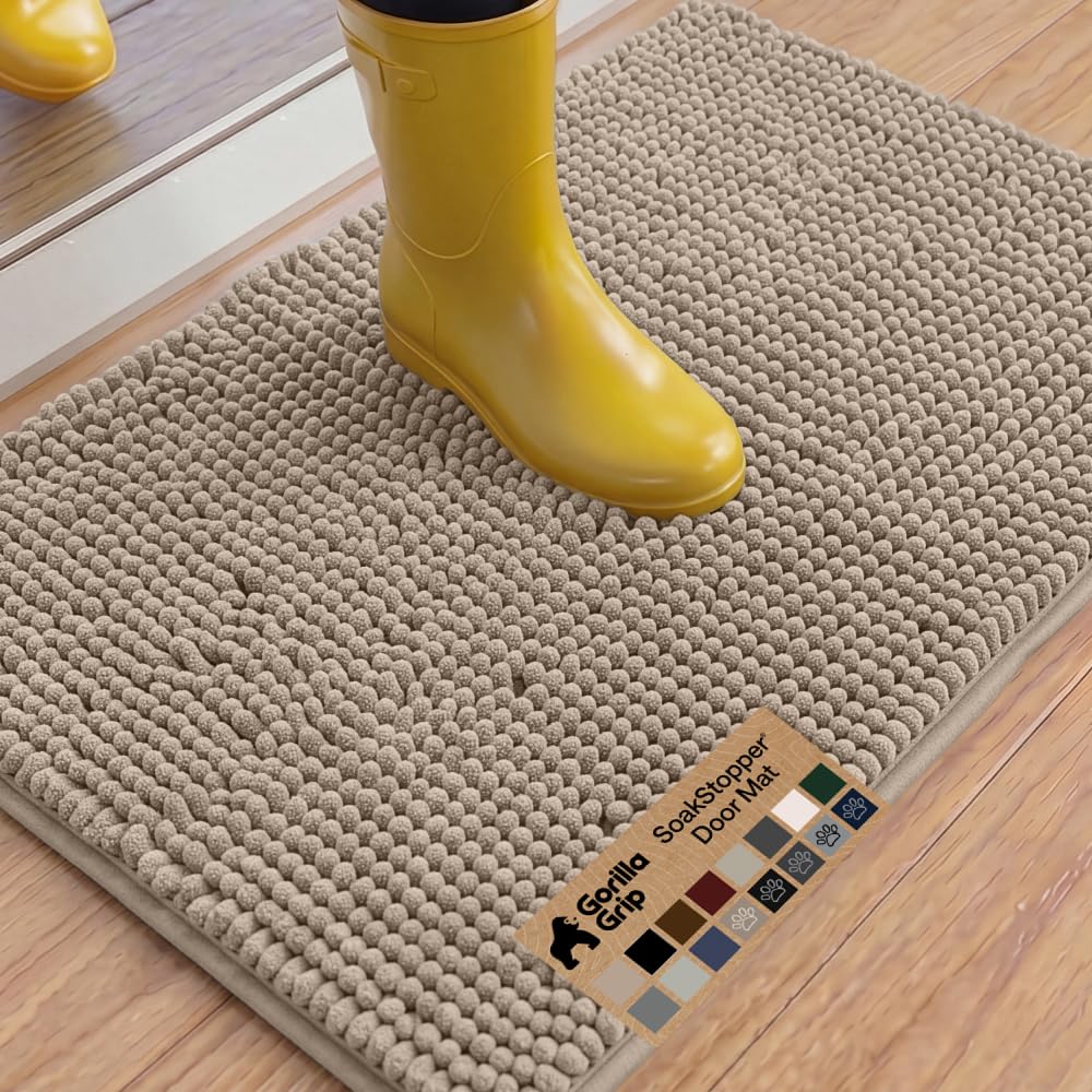 Gorilla Grip Original Indoor Durable Chenille Doormat, Large (36x24) Absorbent, Machine Washable Inside Mats, Low-Profile Rug Doormats for Entry, Back Door, Mud Room, High Traffic Areas (Beige)