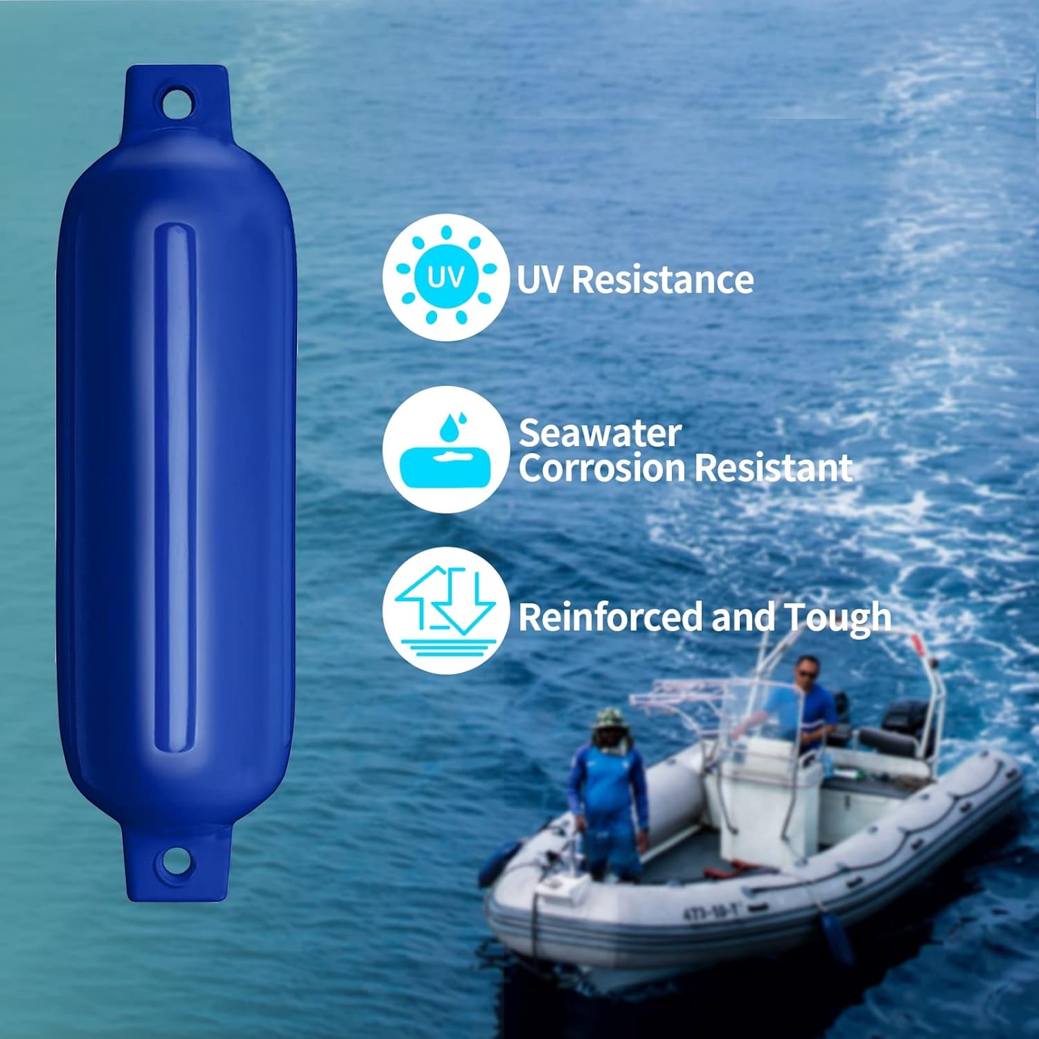 Boat Fenders 4Pack 4.5"/5.5."/6.5"/8.5" Inflatable Ribbed Marine Boat Fender with Fender Lines 6.5ft Needles and Pump for Twin Eyes Boat Fender Bumpers for Docking Fenders Use to Yacht Etc