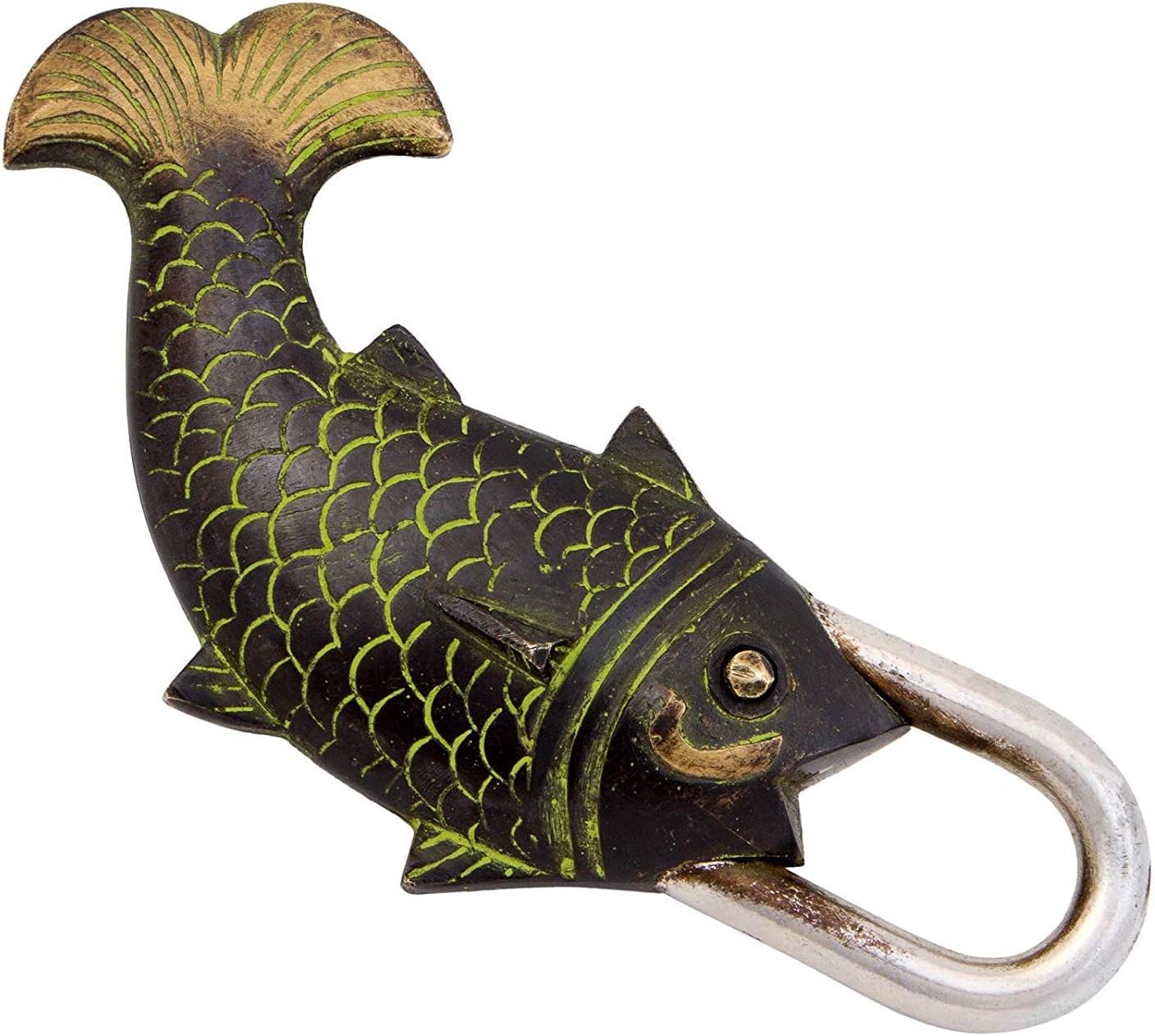 Functional Brass Fish Pad Lock is 2.5" Width and 7" Collectible Locks from Indian Accent