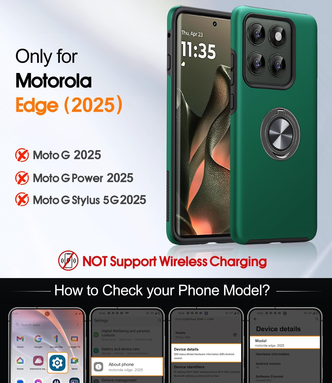 JAME for Motorola Edge 2025 Case with Ring Stand Slim Shockproof Phone Case image 2