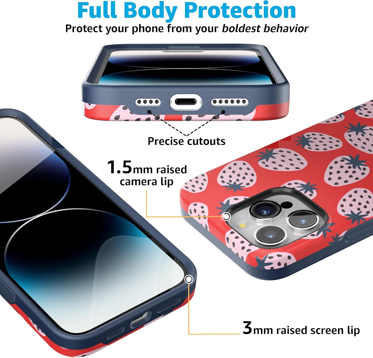 Casely iPhone 15 Pro Case | I'd Pick You | Red Strawberry | Bold Protective Design | Compatible with MagSafe