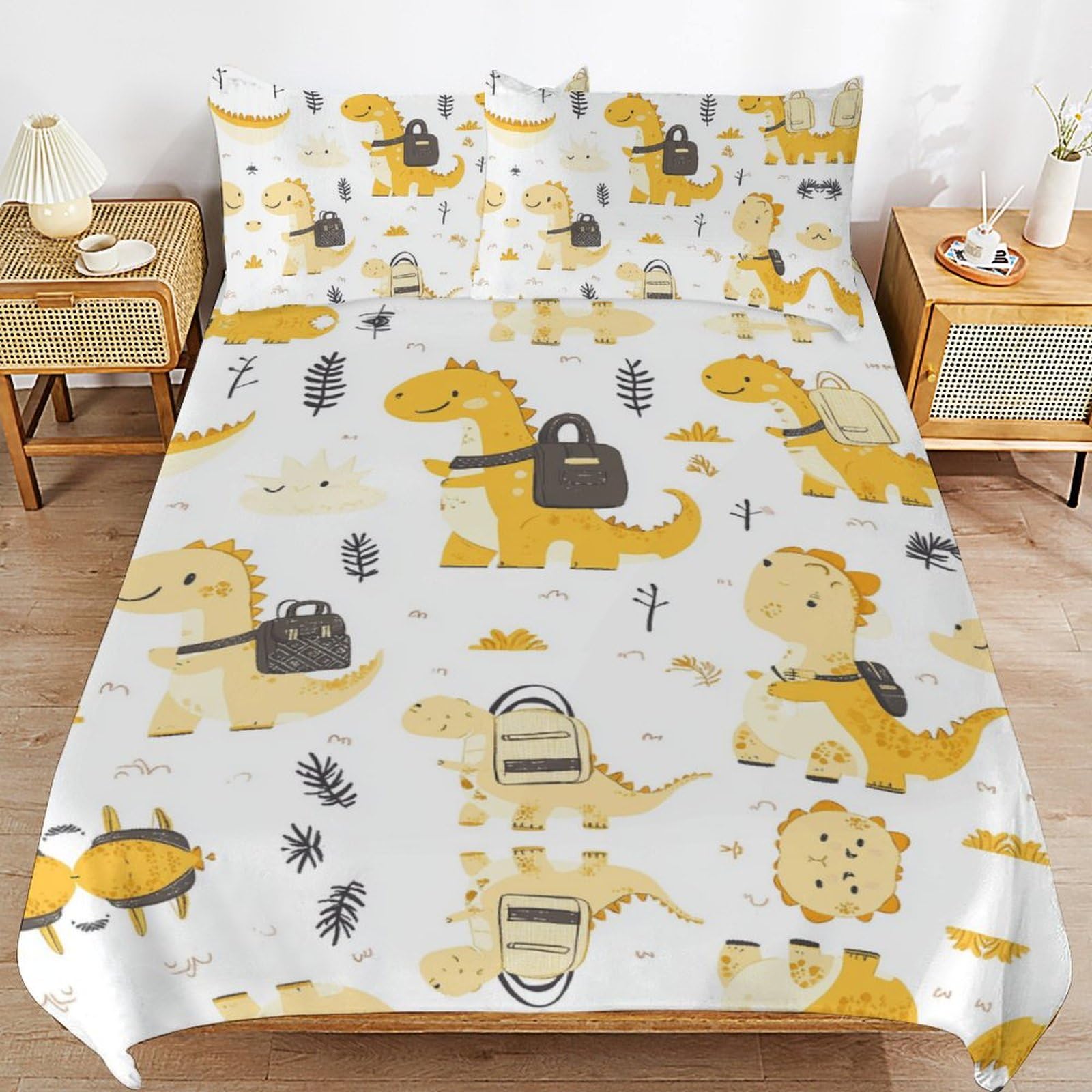 Parure de lit 200x200 cm en microfibre douce motif dinosaure haut de gamme