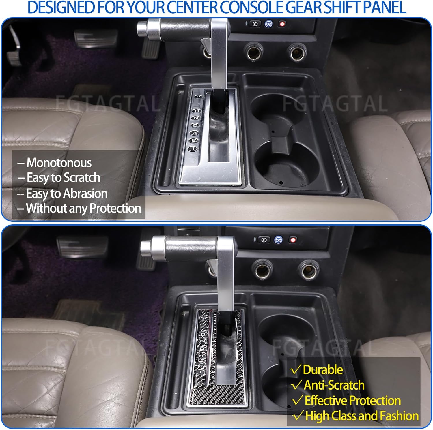 Soft Carbon Fiber Gear Shift Panel Trim Cover Compatible with Hummer H2 2003-2007, Gear Shifter Console Anti-Scratch Decoration Accessories, 2PCS (Black)