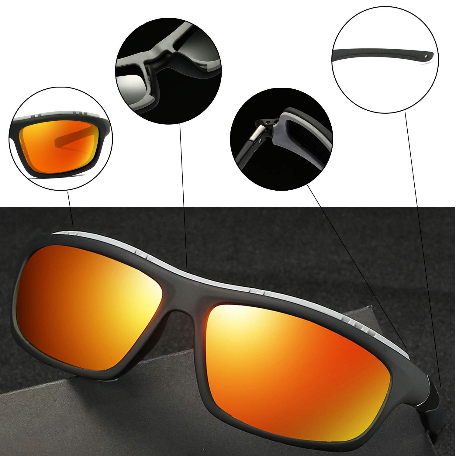 Perfectmiaoxuan Occhiali da sole polarizzati per uomo donna ciclismo montagna trekking guida pesca arrampicata sportivi Le vacanze Viaggi cordino occhiali Protezione UV