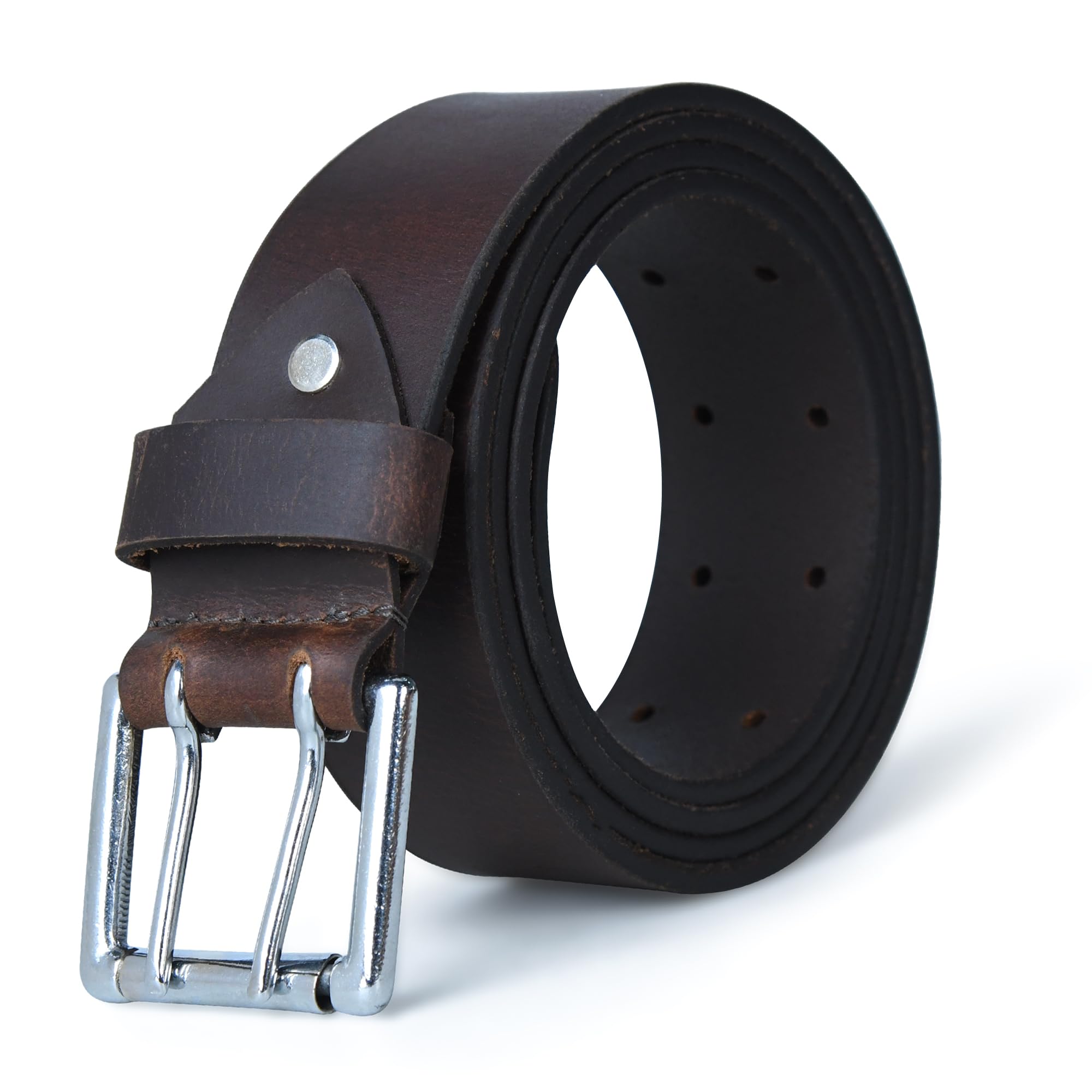 Men's Genuine Leather Belt, Brown, Double Pin Buckle, Casual & Formal, for Jeans, Trousers & Office Wear-picture-39