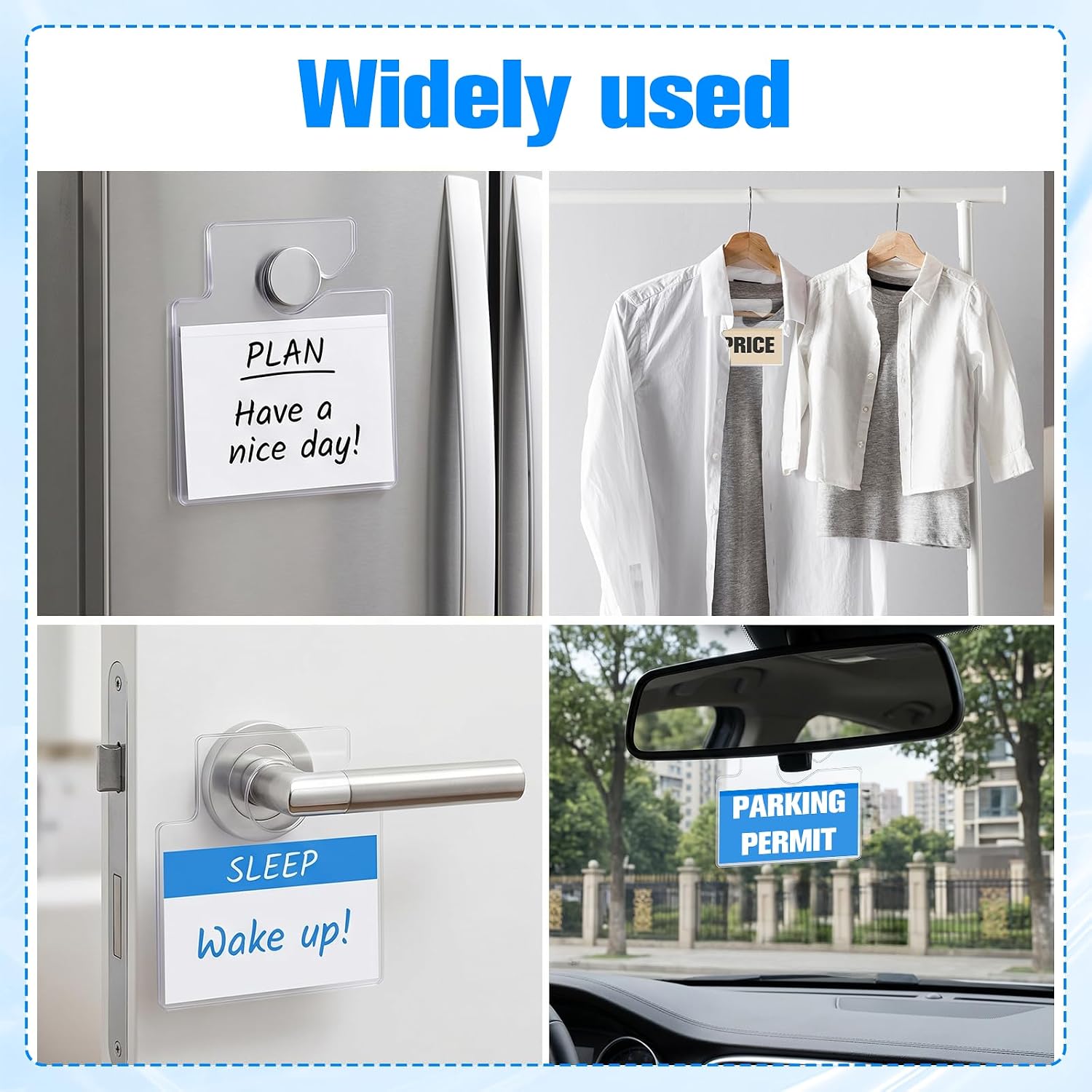 Apausvcm 10 Pack Horizontal Clear Parking Permit Holder – Rear View Mirror Hang Tag for Car, Plastic Parking Pass Holder for Permits, Stickers, Toll Passes – Easy Slide-in Design