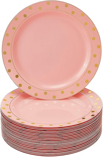 Elegantes platos desechables para fiestas  (24 piezas) juego de vajilla desechable resistente de 10.25 pulgadas, platos de plástico de comedor finos